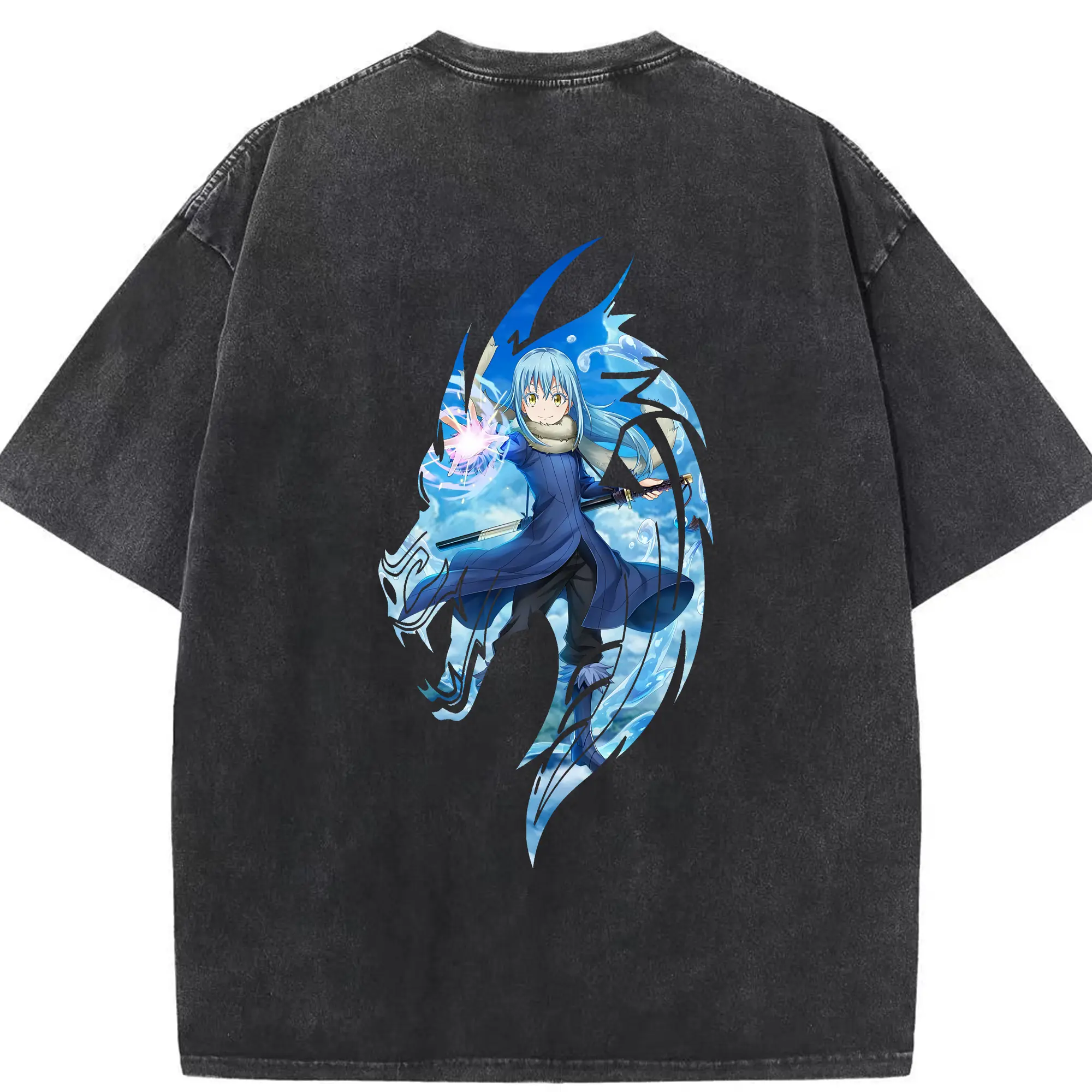 転生したらスライムだった件 グッズ,リムル・テンペスト - 綿100％ ヴィンテージ風 半袖Tシャツ ・ 背面プリント ・ 柔らか肌触り ・ 通気性 快適 ・ スポーツ カジュアル 外出用