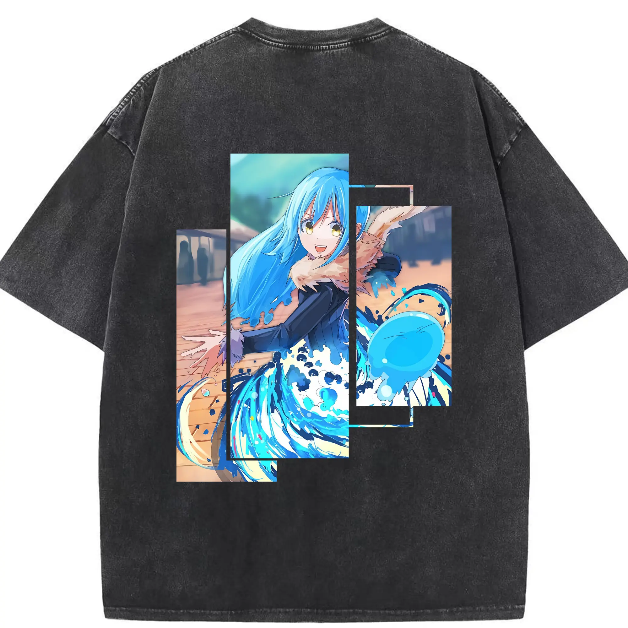 転生したらスライムだった件 グッズ,リムル・テンペスト - 綿100％ ヴィンテージ風 半袖Tシャツ ・ 背面プリント ・ 柔らか肌触り ・ 通気性 快適 ・ スポーツ カジュアル 外出用