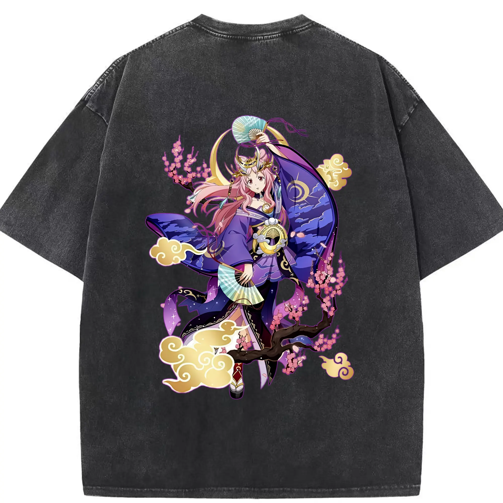 転生したらスライムだった件 グッズ,シュナ - 綿100％ ヴィンテージ風 半袖Tシャツ ・ 背面プリント ・ 柔らか肌触り ・ 通気性 快適 ・ スポーツ カジュアル 外出用