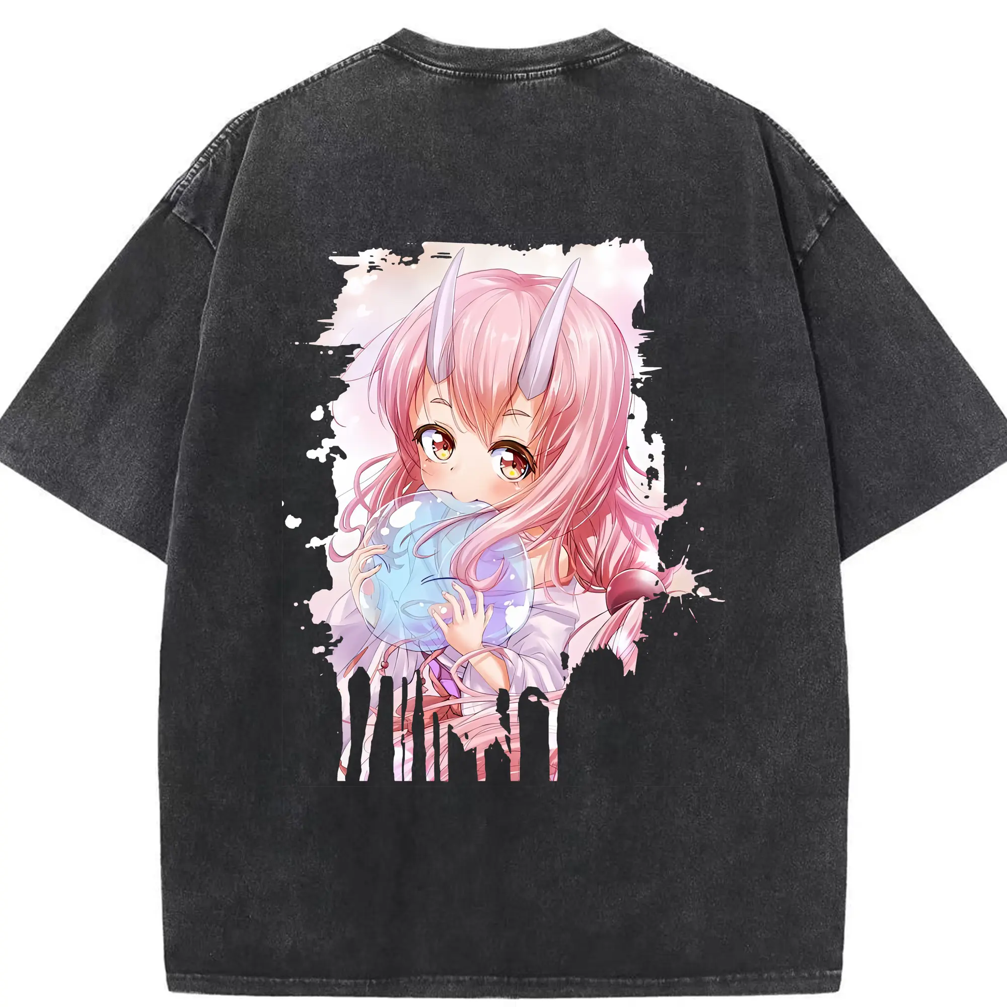 転生したらスライムだった件 グッズ,シュナ - 綿100％ ヴィンテージ風 半袖Tシャツ ・ 背面プリント ・ 柔らか肌触り ・ 通気性 快適 ・ スポーツ カジュアル 外出用