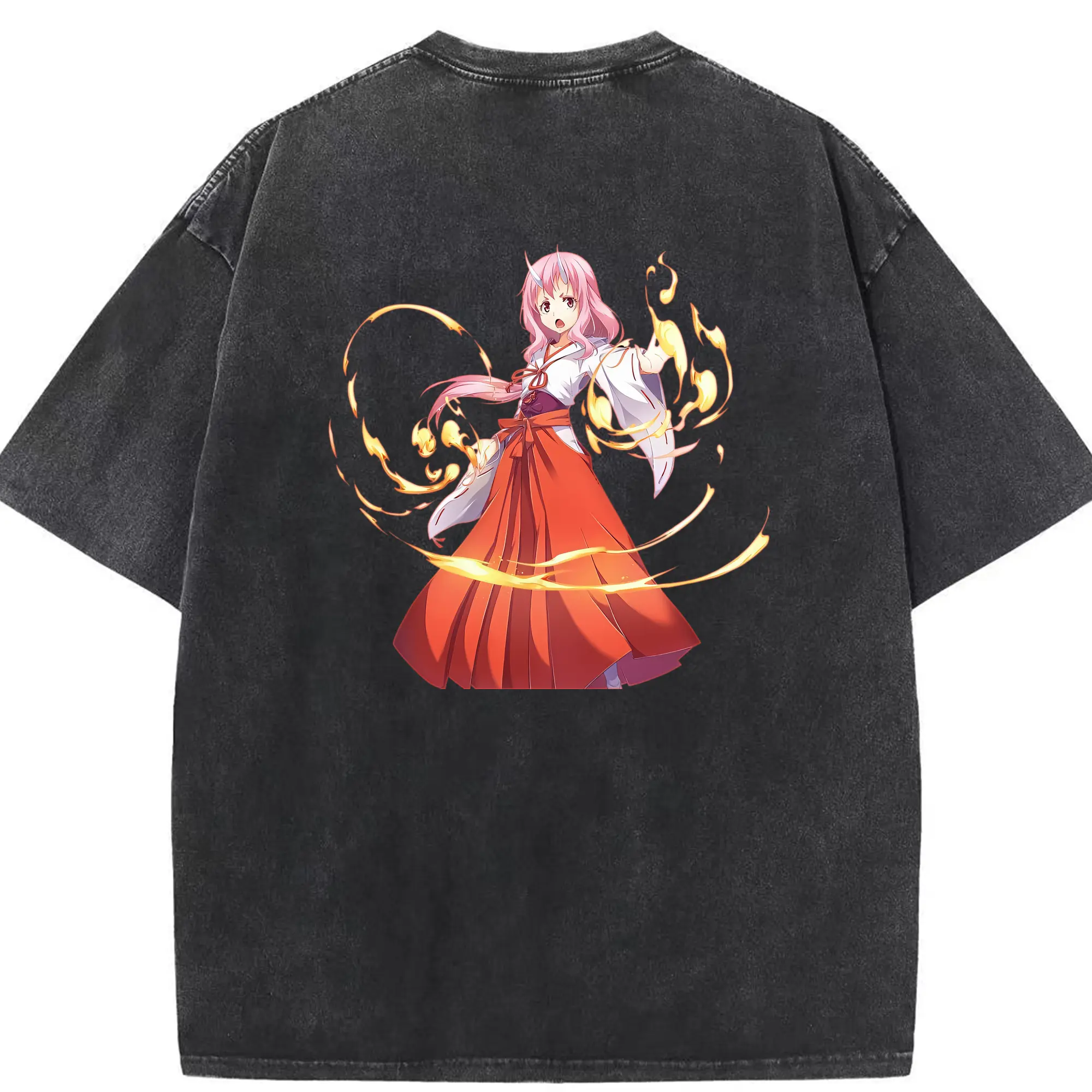 転生したらスライムだった件 グッズ,シュナ - 綿100％ ヴィンテージ風 半袖Tシャツ ・ 背面プリント ・ 柔らか肌触り ・ 通気性 快適 ・ スポーツ カジュアル 外出用