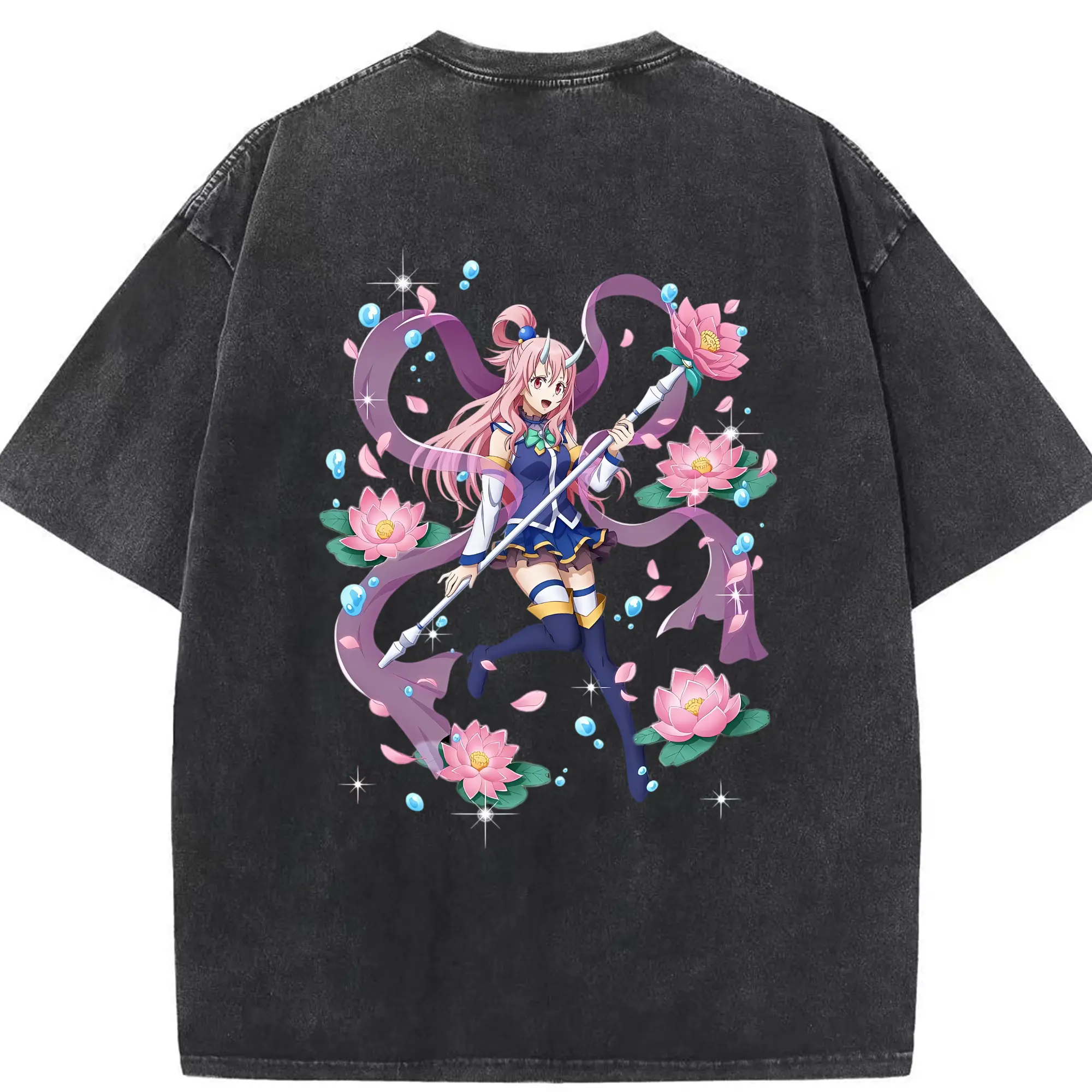 転生したらスライムだった件 グッズ,シュナ - 綿100％ ヴィンテージ風 半袖Tシャツ ・ 背面プリント ・ 柔らか肌触り ・ 通気性 快適 ・ スポーツ カジュアル 外出用