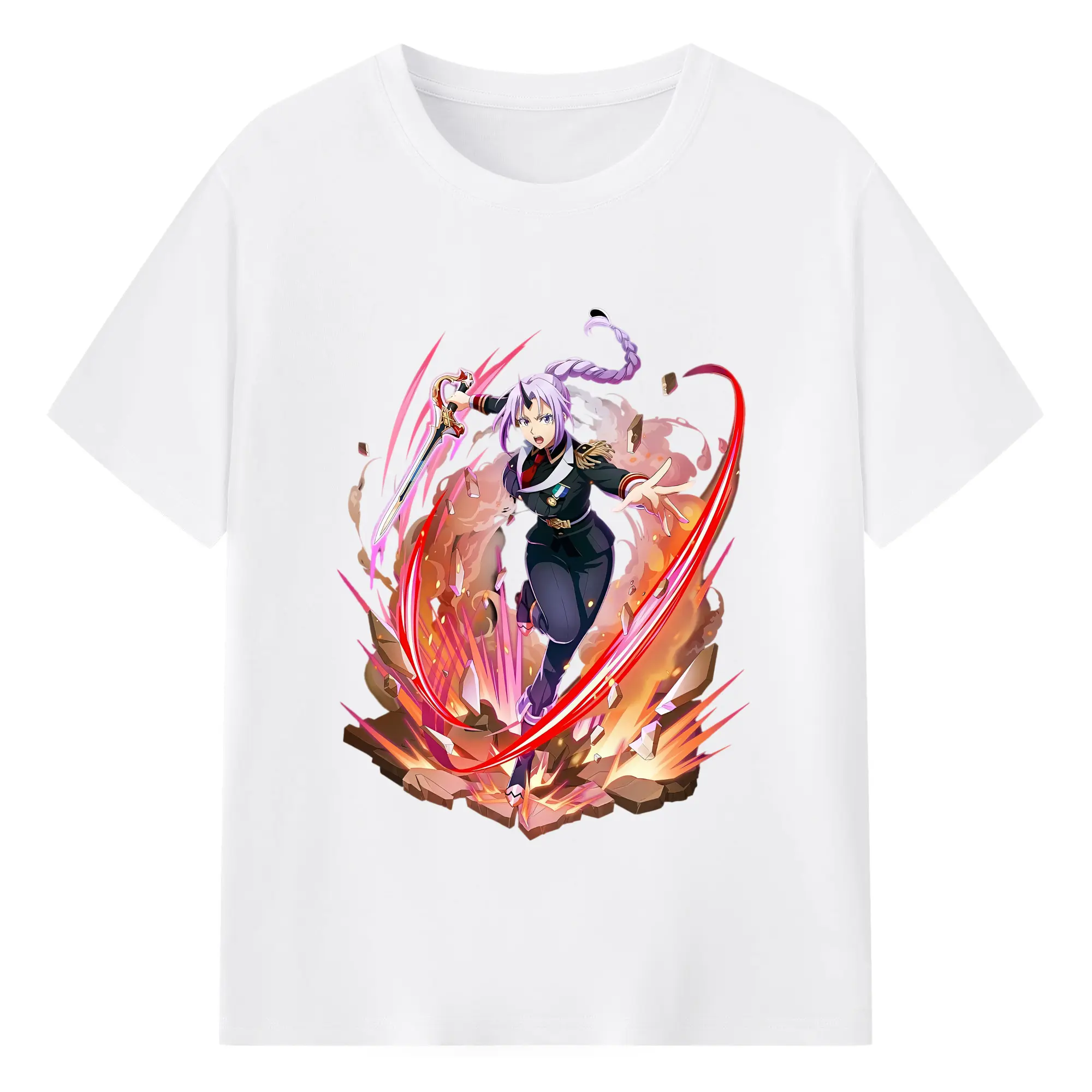 転生したらスライムだった件 グッズ,シオン - 綿100％ 半袖Tシャツ ・ フロントプリント ・ 快適 通気性 ・ 日常使い 散歩 スポーツ用