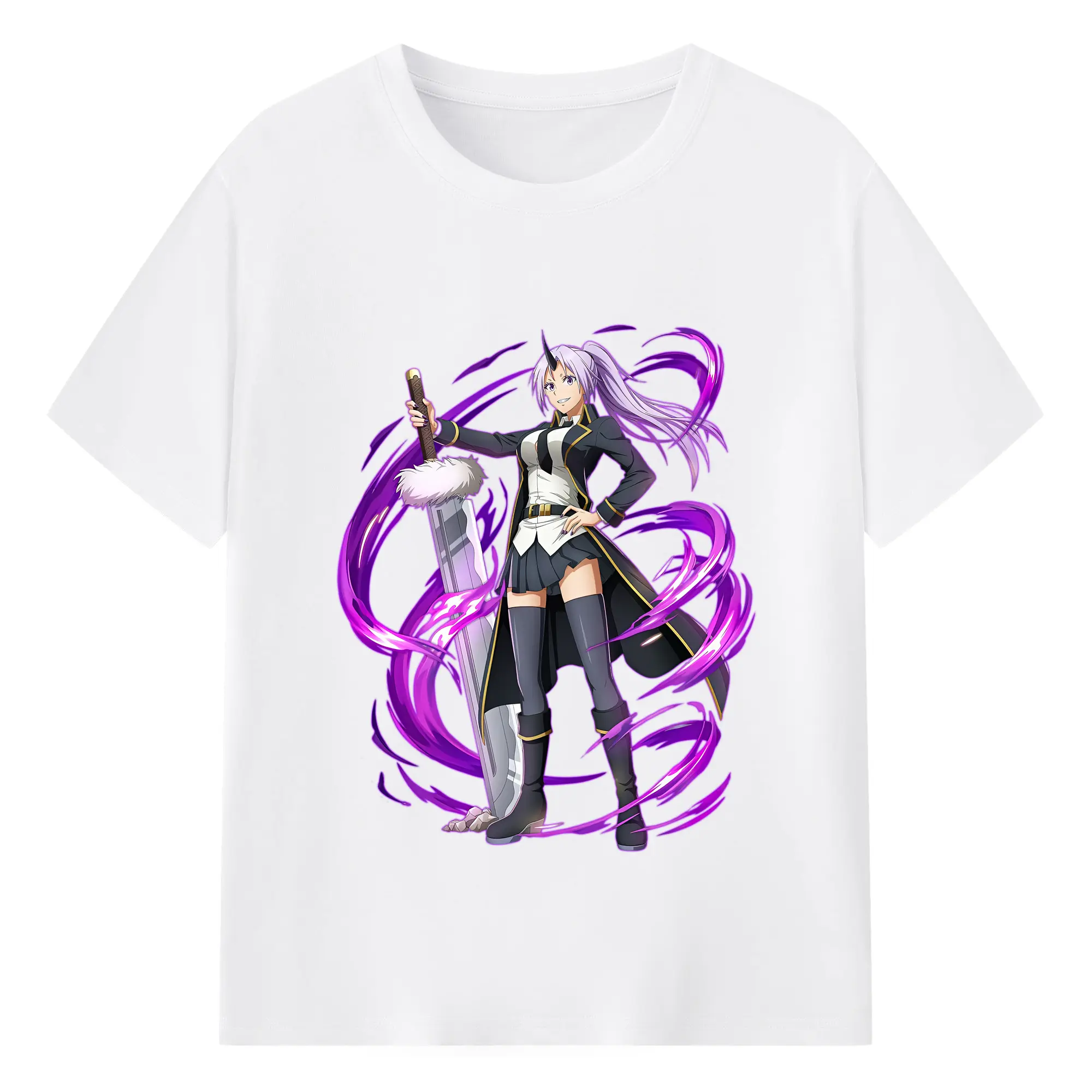 転生したらスライムだった件 グッズ,シオン - 綿100％ 半袖Tシャツ ・ フロントプリント ・ 快適 通気性 ・ 日常使い 散歩 スポーツ用