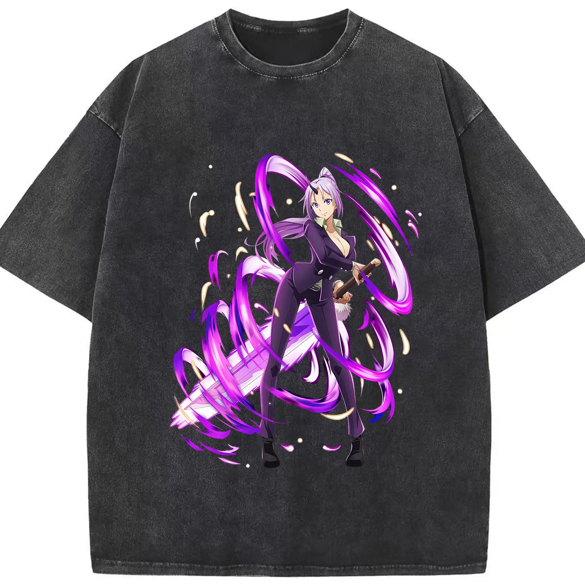 転生したらスライムだった件 グッズ,シオン - 綿100％ ヴィンテージ風 半袖Tシャツ ・ フロントプリント ・ 柔らか肌触り ・ 通気性 快適 ・ スポーツ カジュアル 外出用