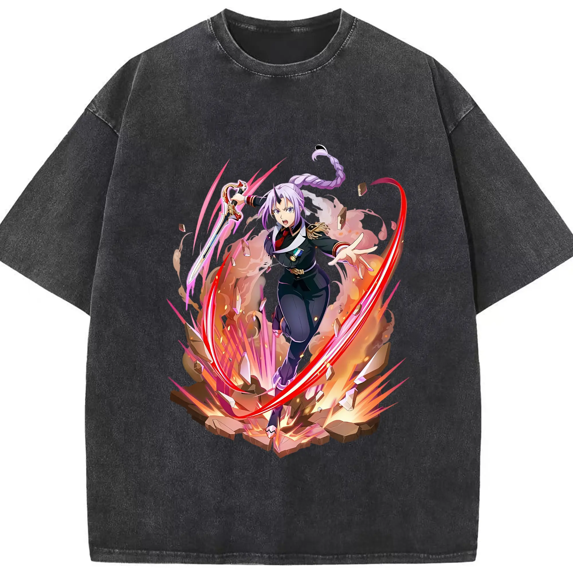 転生したらスライムだった件 グッズ,シオン - 綿100％ ヴィンテージ風 半袖Tシャツ ・ フロントプリント ・ 柔らか肌触り ・ 通気性 快適 ・ スポーツ カジュアル 外出用