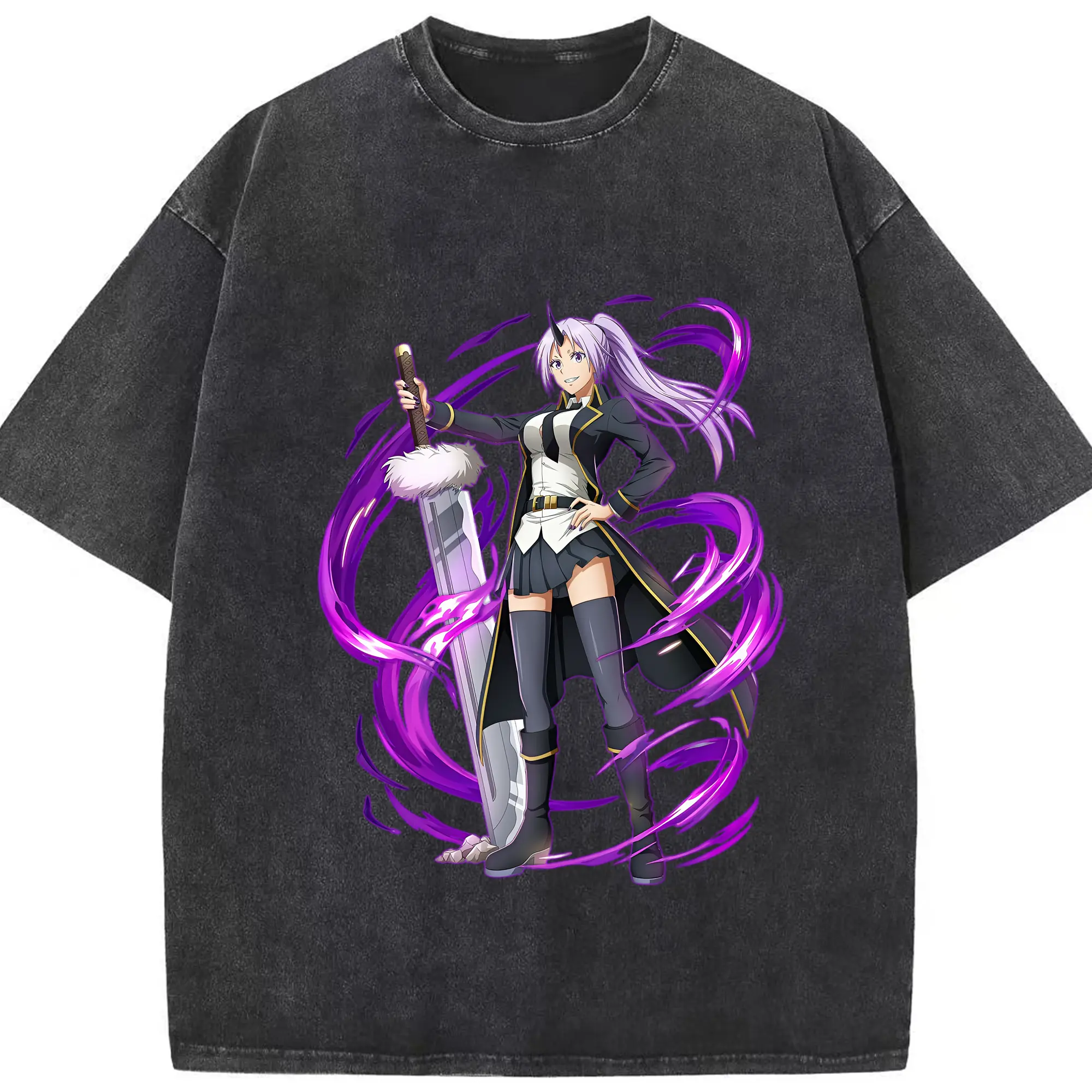 転生したらスライムだった件 グッズ,シオン - 綿100％ ヴィンテージ風 半袖Tシャツ ・ フロントプリント ・ 柔らか肌触り ・ 通気性 快適 ・ スポーツ カジュアル 外出用