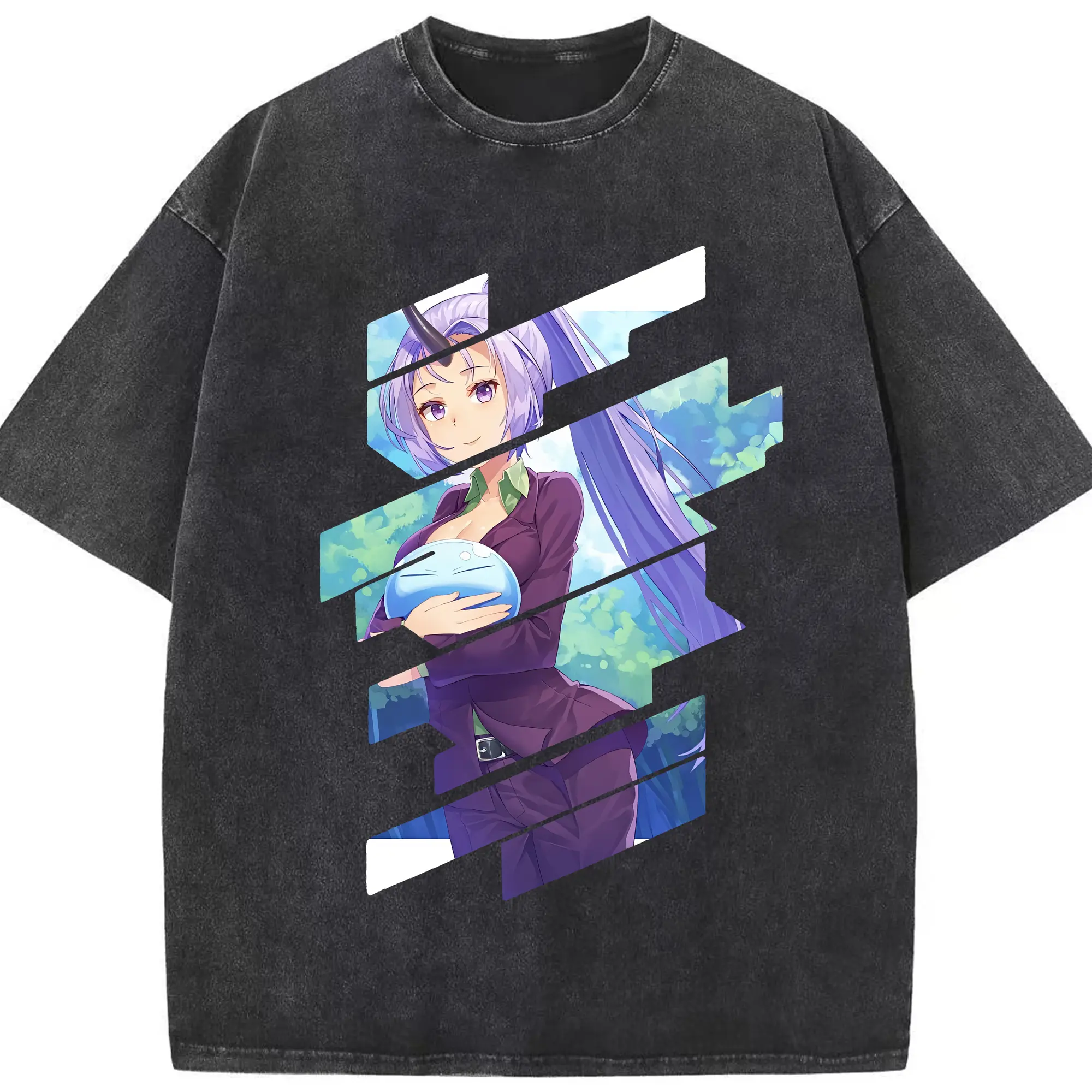 転生したらスライムだった件 グッズ,シオン - 綿100％ ヴィンテージ風 半袖Tシャツ ・ フロントプリント ・ 柔らか肌触り ・ 通気性 快適 ・ スポーツ カジュアル 外出用