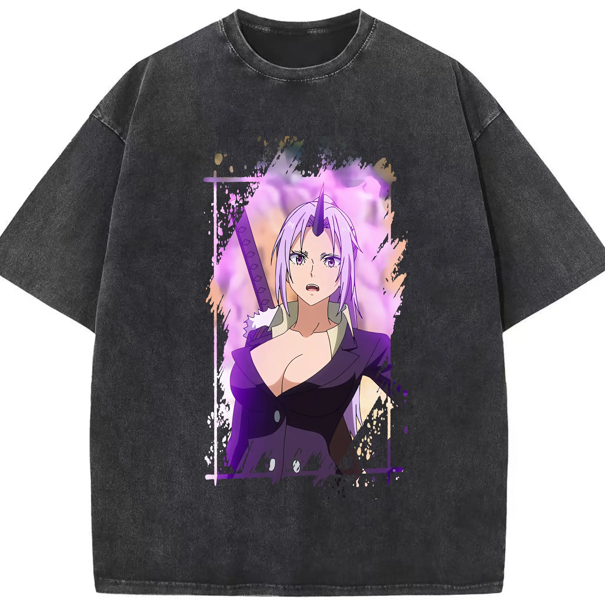 転生したらスライムだった件 グッズ,シオン - 綿100％ ヴィンテージ風 半袖Tシャツ ・ フロントプリント ・ 柔らか肌触り ・ 通気性 快適 ・ スポーツ カジュアル 外出用