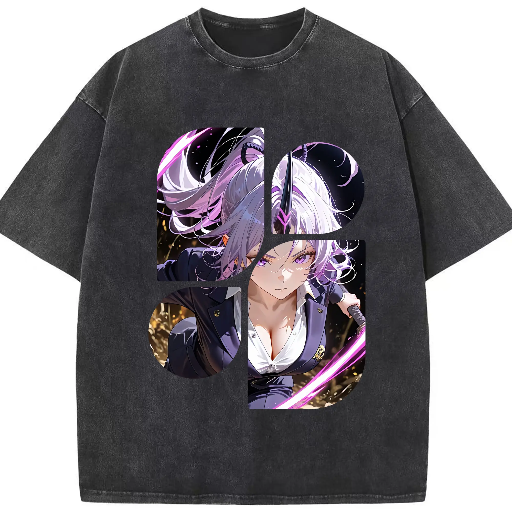 転生したらスライムだった件 グッズ,シオン - 綿100％ ヴィンテージ風 半袖Tシャツ ・ フロントプリント ・ 柔らか肌触り ・ 通気性 快適 ・ スポーツ カジュアル 外出用