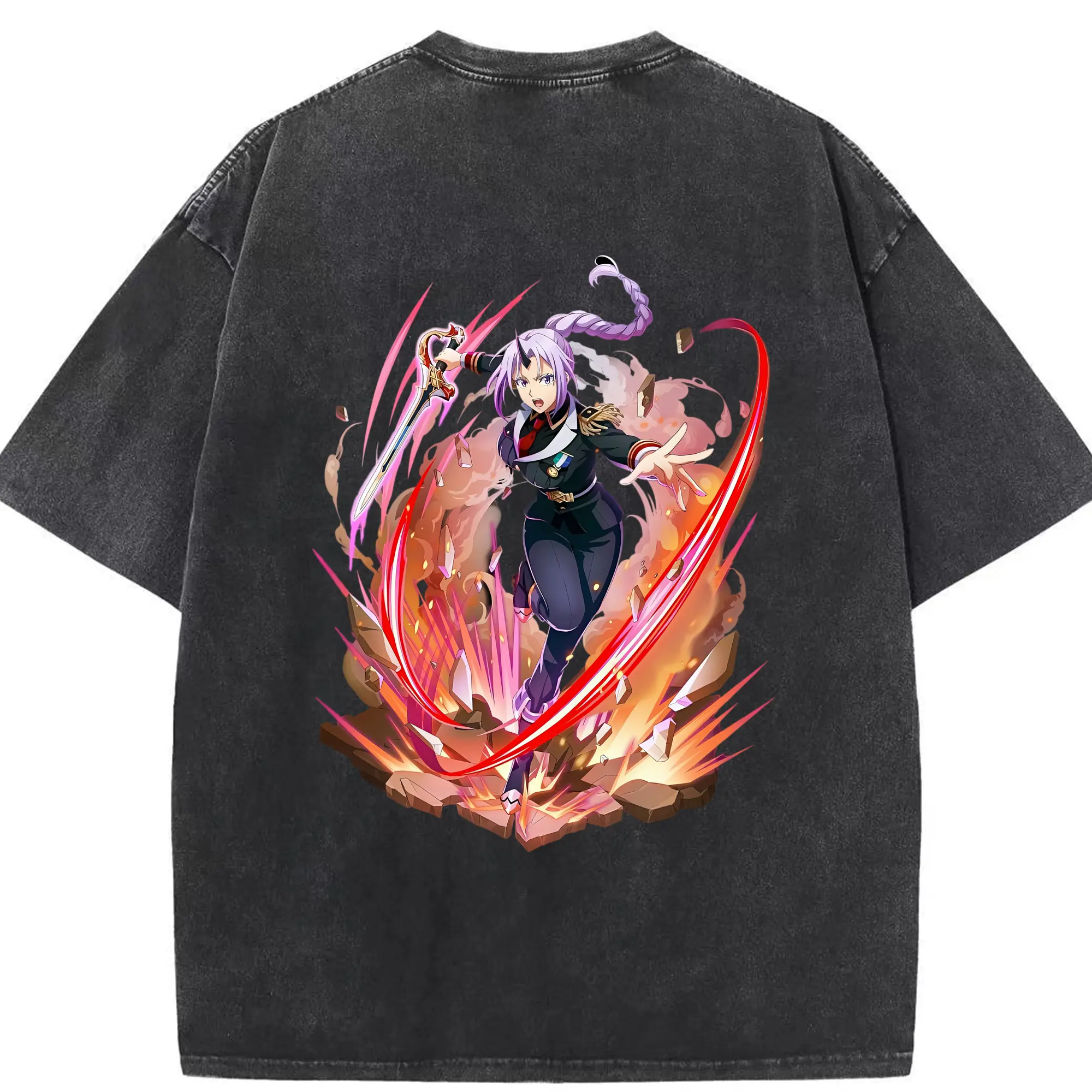 転生したらスライムだった件 グッズ,シオン - 綿100％ ヴィンテージ風 半袖Tシャツ ・ 背面プリント ・ 柔らか肌触り ・ 通気性 快適 ・ スポーツ カジュアル 外出用