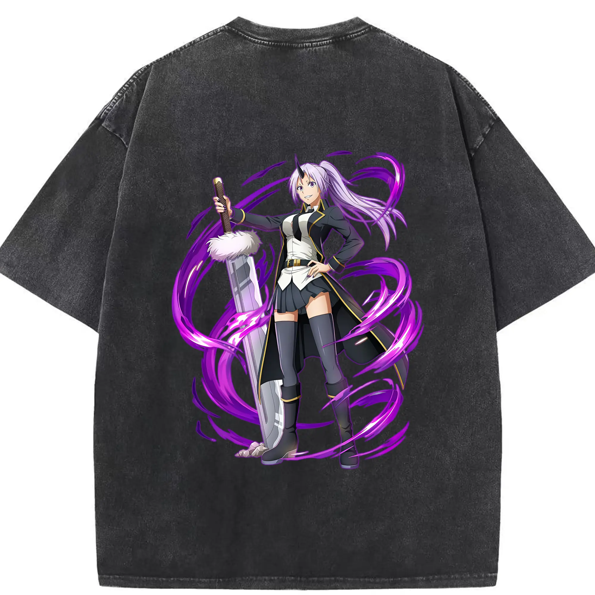 転生したらスライムだった件 グッズ,シオン - 綿100％ ヴィンテージ風 半袖Tシャツ ・ 背面プリント ・ 柔らか肌触り ・ 通気性 快適 ・ スポーツ カジュアル 外出用