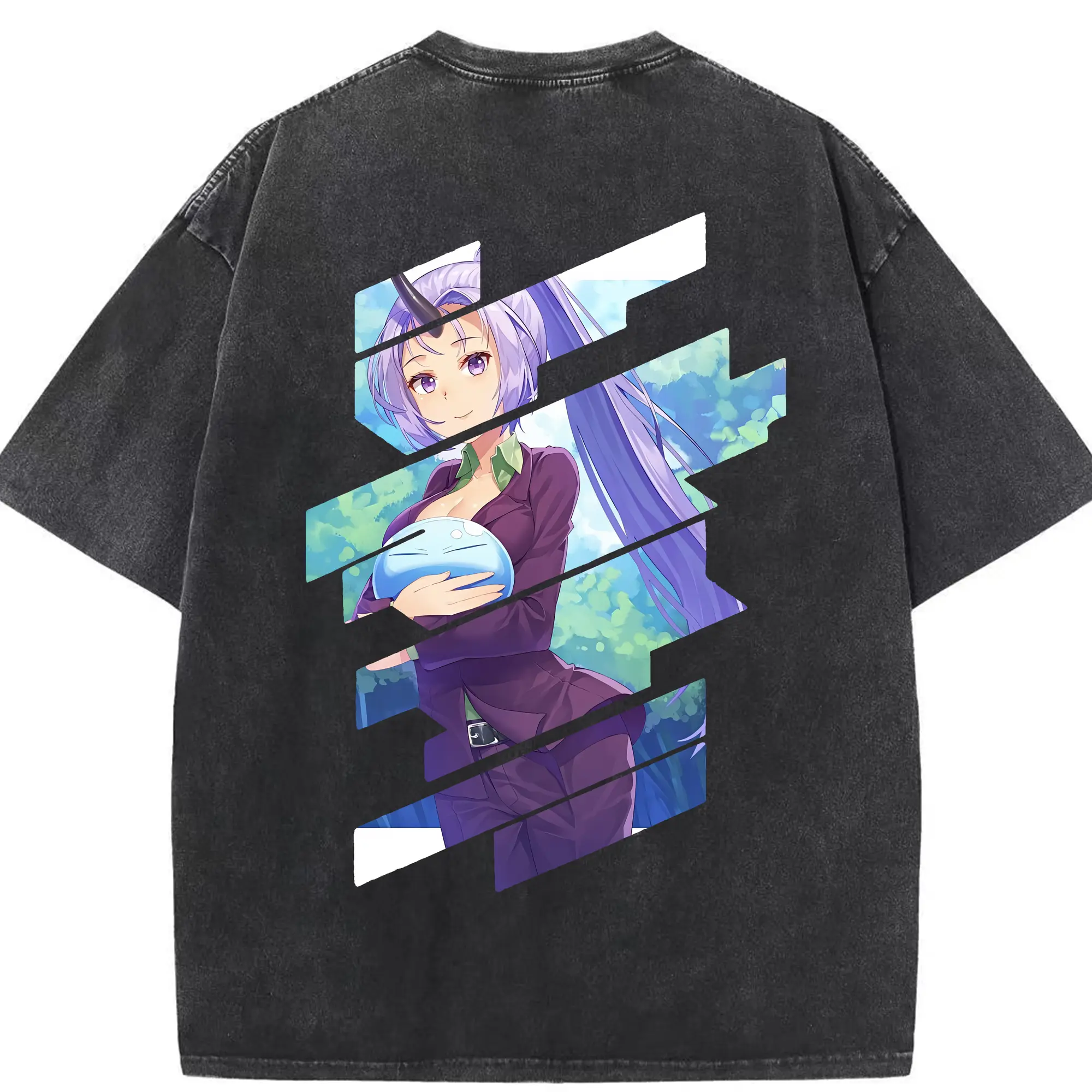 転生したらスライムだった件 グッズ,シオン - 綿100％ ヴィンテージ風 半袖Tシャツ ・ 背面プリント ・ 柔らか肌触り ・ 通気性 快適 ・ スポーツ カジュアル 外出用