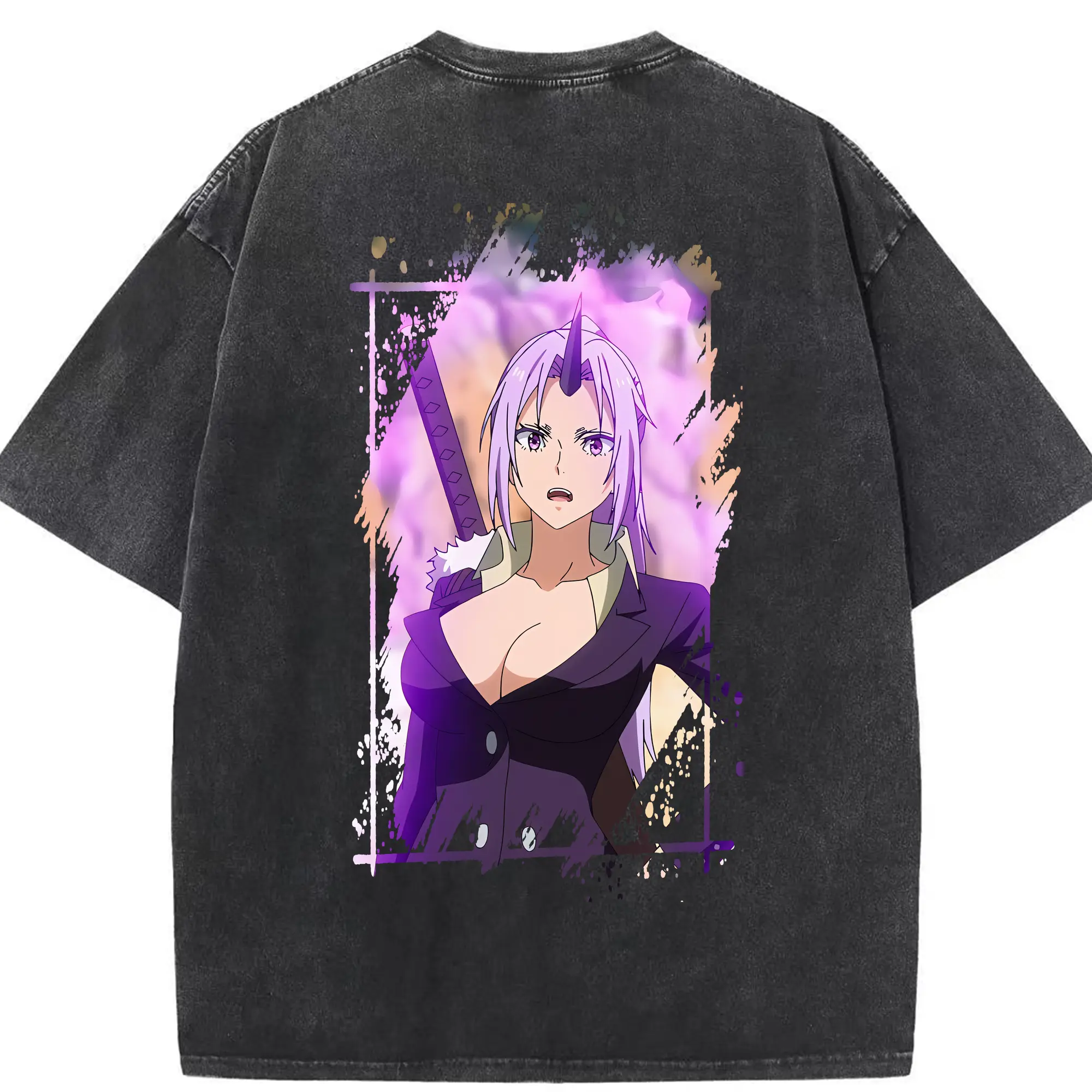 転生したらスライムだった件 グッズ,シオン - 綿100％ ヴィンテージ風 半袖Tシャツ ・ 背面プリント ・ 柔らか肌触り ・ 通気性 快適 ・ スポーツ カジュアル 外出用