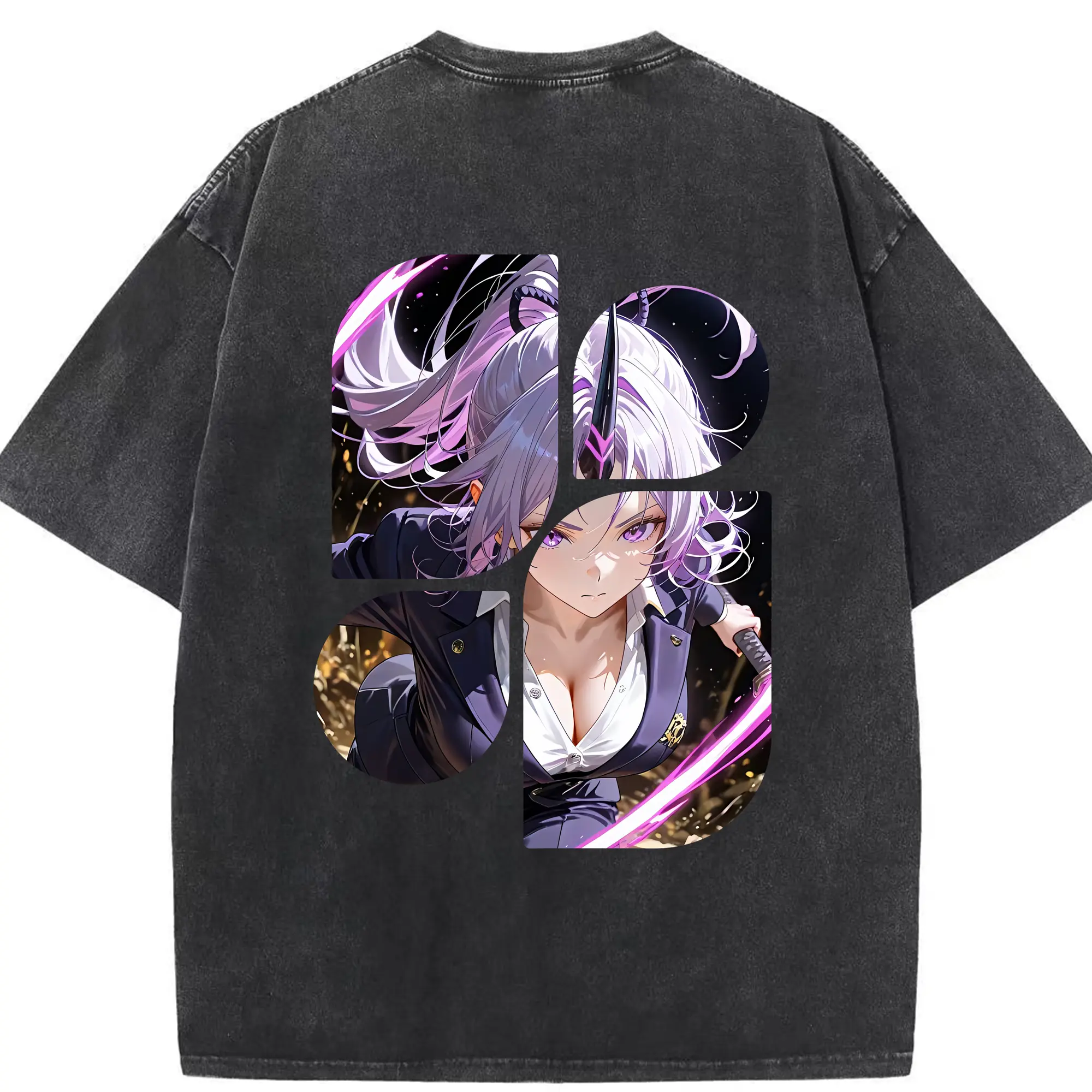 転生したらスライムだった件 グッズ,シオン - 綿100％ ヴィンテージ風 半袖Tシャツ ・ 背面プリント ・ 柔らか肌触り ・ 通気性 快適 ・ スポーツ カジュアル 外出用