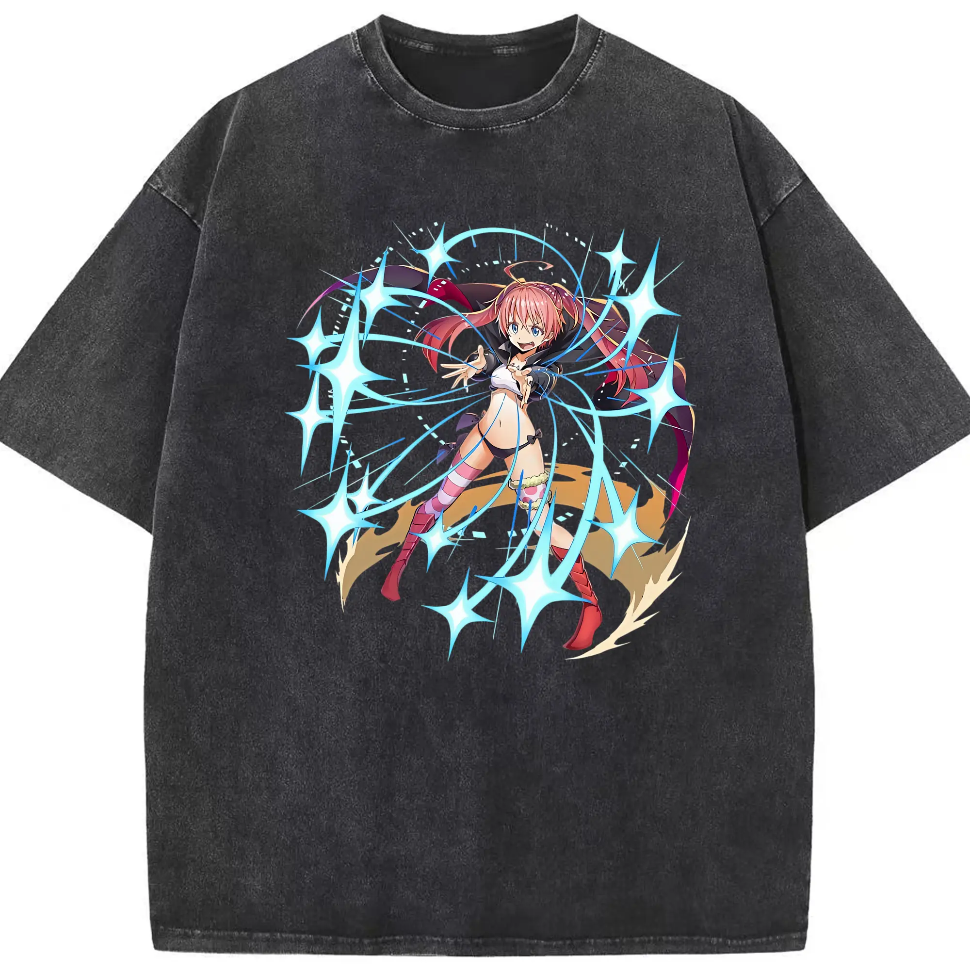 転生したらスライムだった件 グッズ,ミリム・ナーヴァ - 綿100％ ヴィンテージ風 半袖Tシャツ ・ フロントプリント ・ 柔らか肌触り ・ 通気性 快適 ・ スポーツ カジュアル 外出用