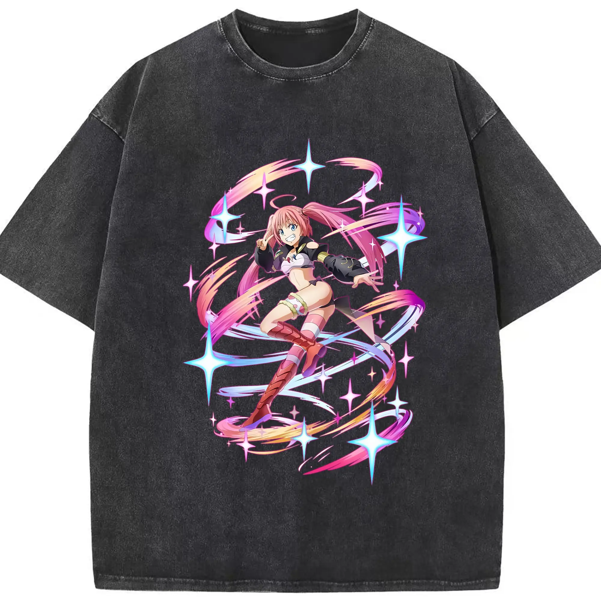 転生したらスライムだった件 グッズ,ミリム・ナーヴァ - 綿100％ ヴィンテージ風 半袖Tシャツ ・ フロントプリント ・ 柔らか肌触り ・ 通気性 快適 ・ スポーツ カジュアル 外出用