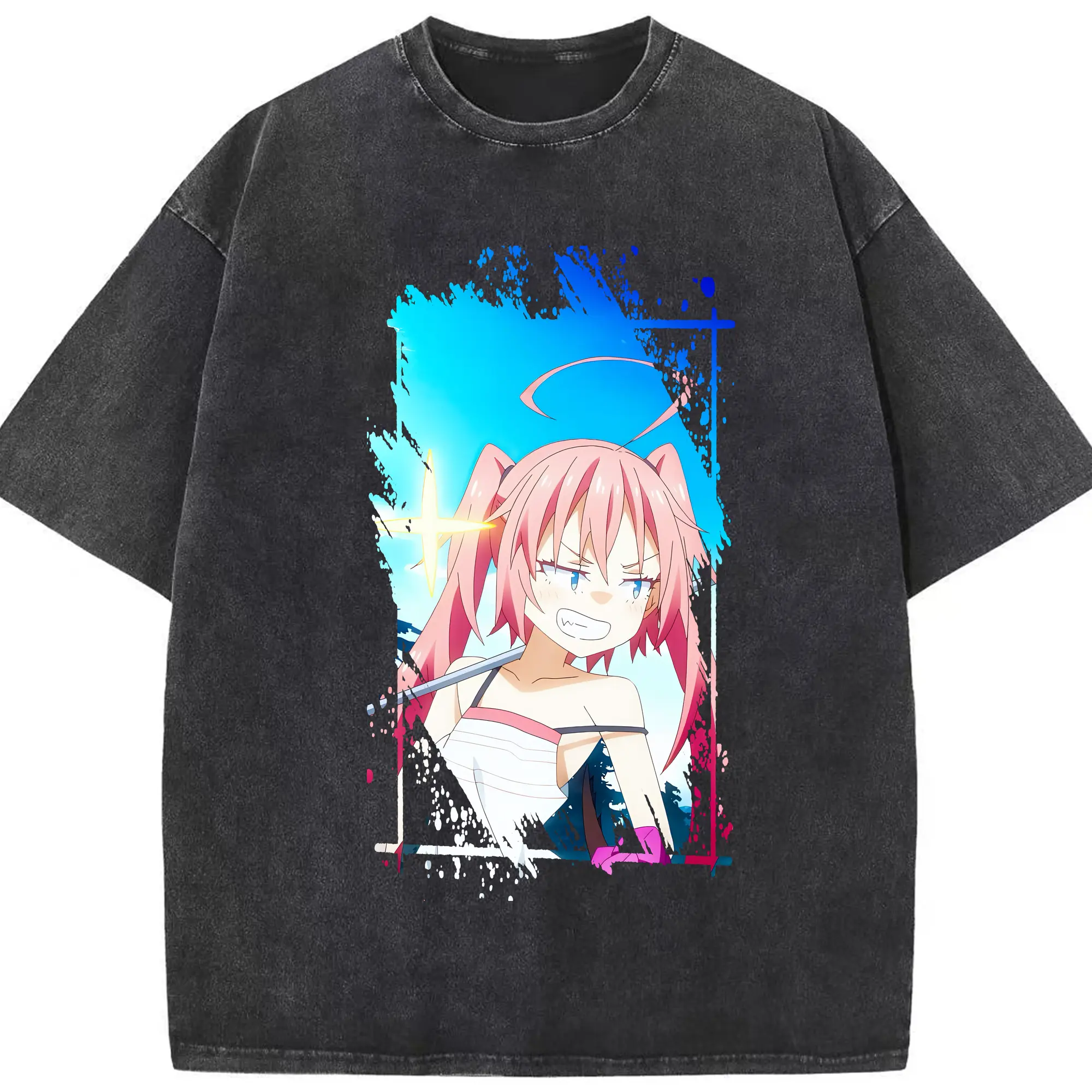 転生したらスライムだった件 グッズ,ミリム・ナーヴァ - 綿100％ ヴィンテージ風 半袖Tシャツ ・ フロントプリント ・ 柔らか肌触り ・ 通気性 快適 ・ スポーツ カジュアル 外出用
