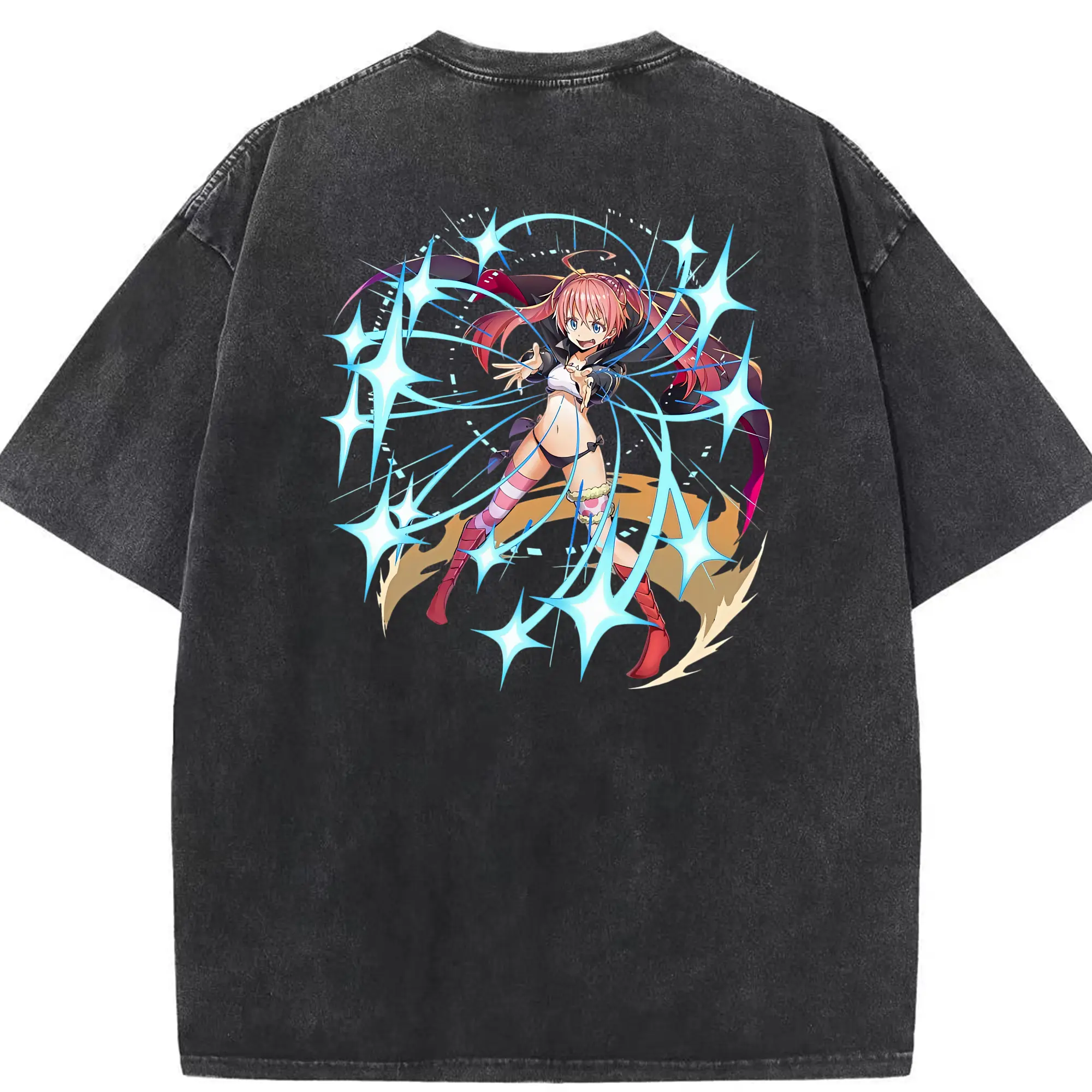 転生したらスライムだった件 グッズ,ミリム・ナーヴァ - 綿100％ ヴィンテージ風 半袖Tシャツ ・ 背面プリント ・ 柔らか肌触り ・ 通気性 快適 ・ スポーツ カジュアル 外出用