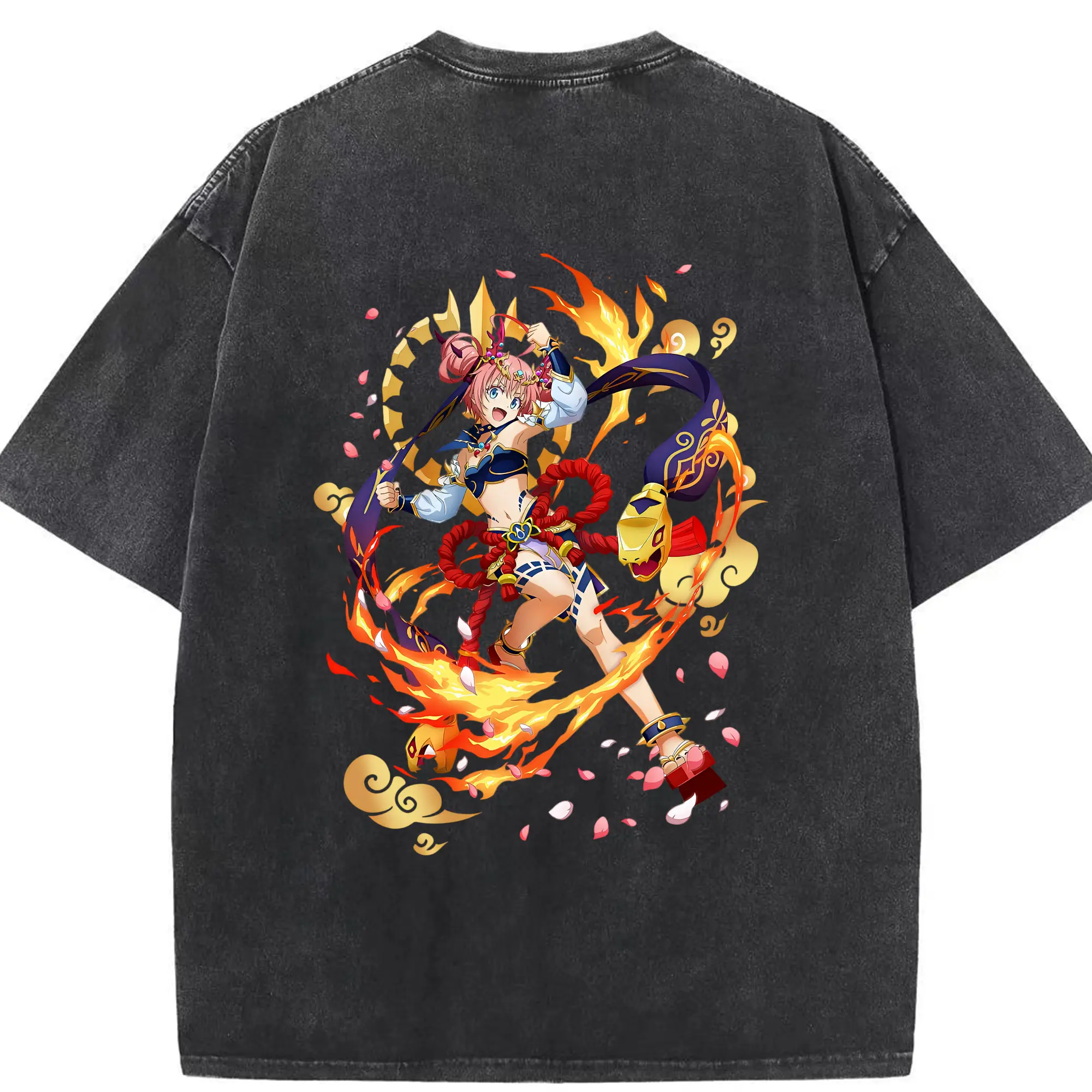 転生したらスライムだった件 グッズ,ミリム・ナーヴァ - 綿100％ ヴィンテージ風 半袖Tシャツ ・ 背面プリント ・ 柔らか肌触り ・ 通気性 快適 ・ スポーツ カジュアル 外出用