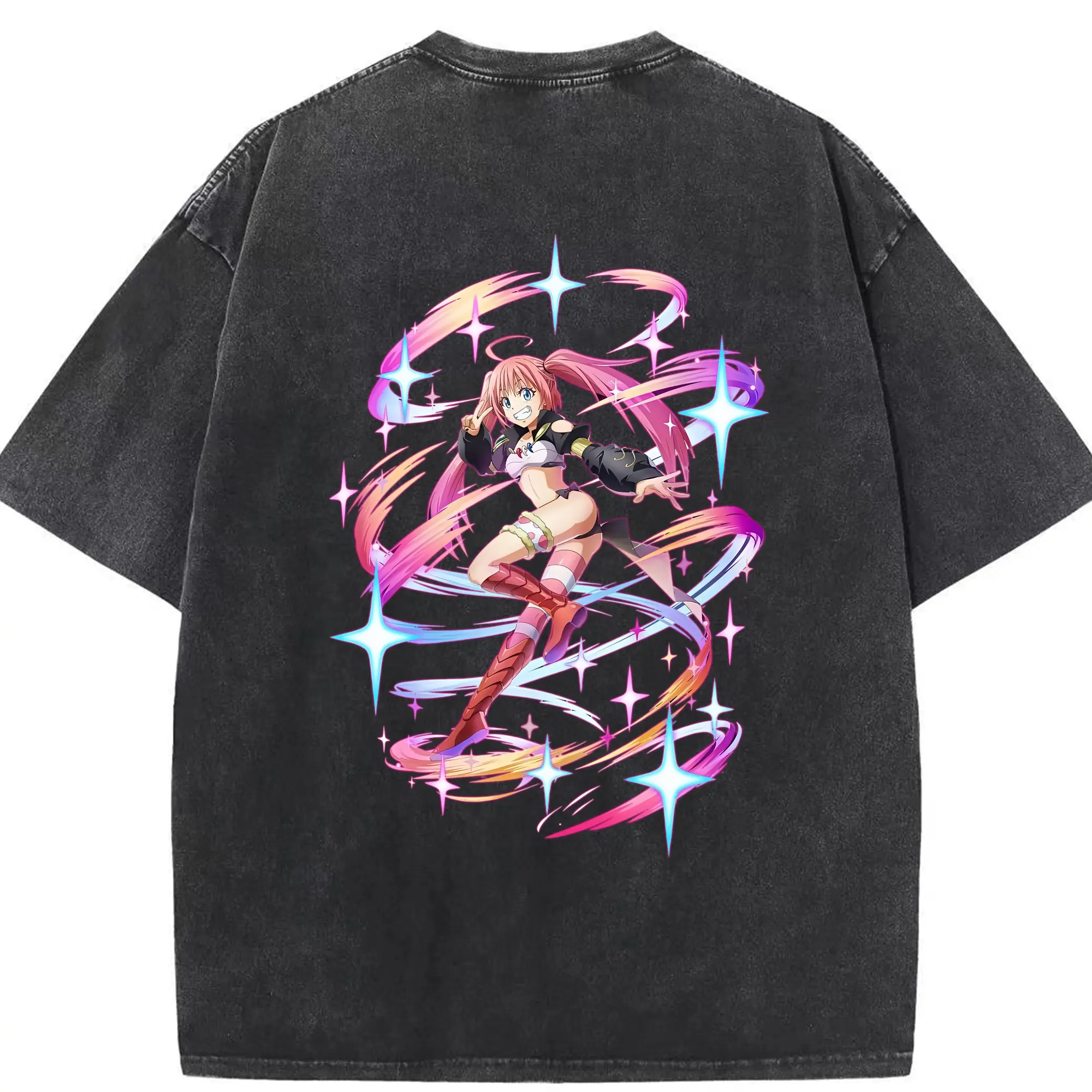 転生したらスライムだった件 グッズ,ミリム・ナーヴァ - 綿100％ ヴィンテージ風 半袖Tシャツ ・ 背面プリント ・ 柔らか肌触り ・ 通気性 快適 ・ スポーツ カジュアル 外出用