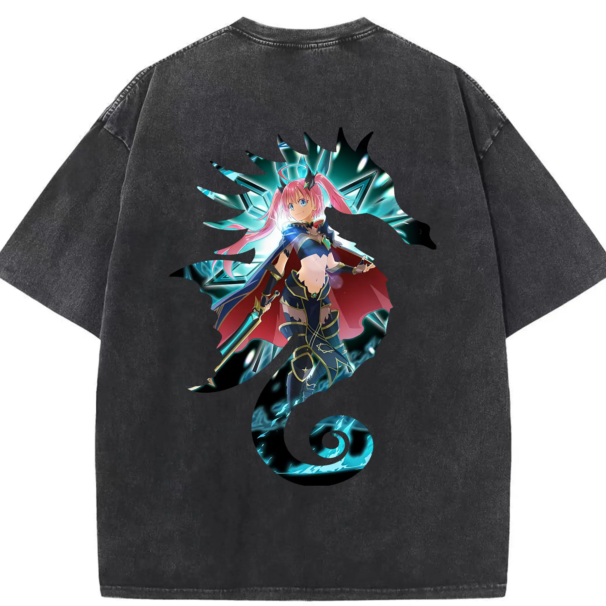 転生したらスライムだった件 グッズ,ミリム・ナーヴァ - 綿100％ ヴィンテージ風 半袖Tシャツ ・ 背面プリント ・ 柔らか肌触り ・ 通気性 快適 ・ スポーツ カジュアル 外出用