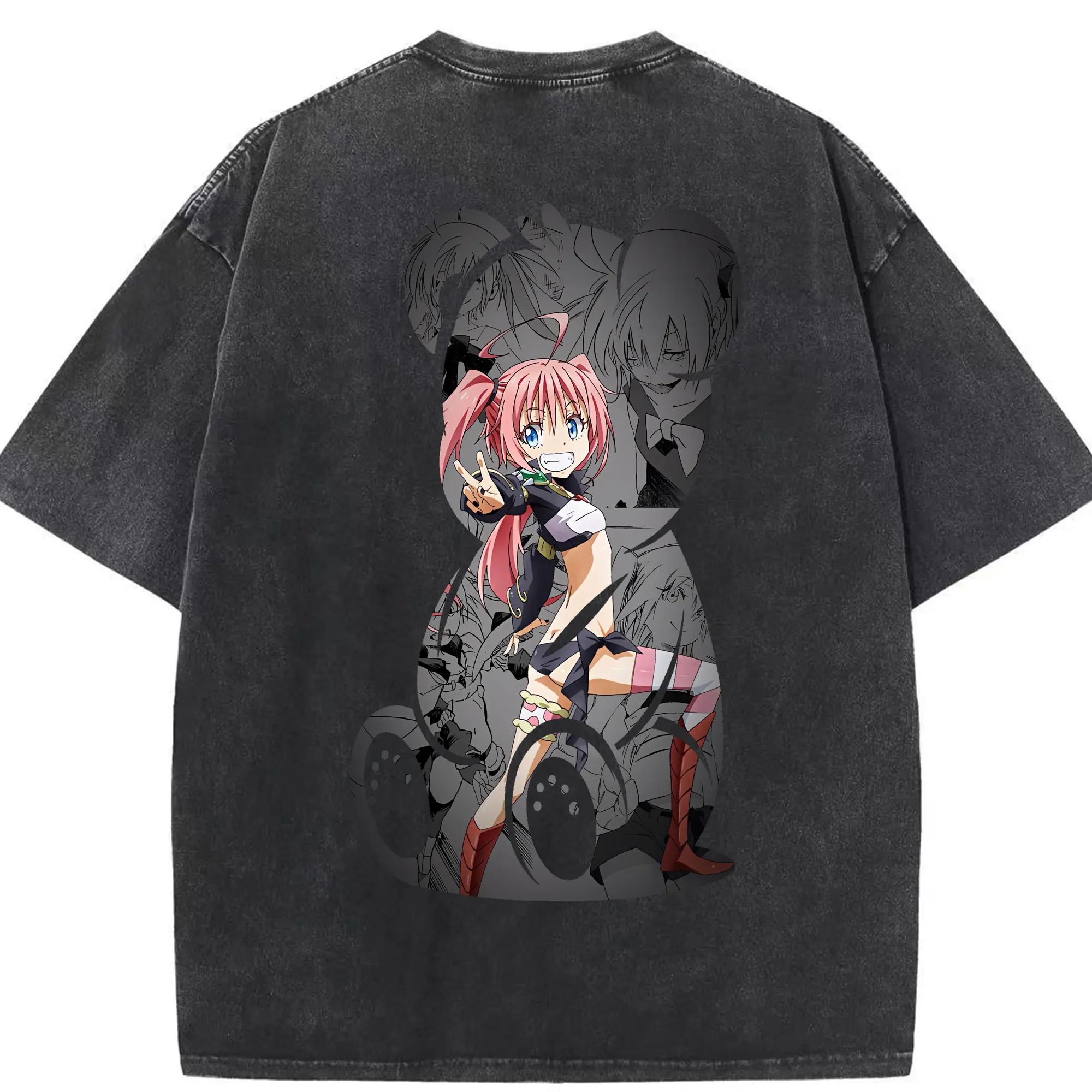 転生したらスライムだった件 グッズ,ミリム・ナーヴァ - 綿100％ ヴィンテージ風 半袖Tシャツ ・ 背面プリント ・ 柔らか肌触り ・ 通気性 快適 ・ スポーツ カジュアル 外出用