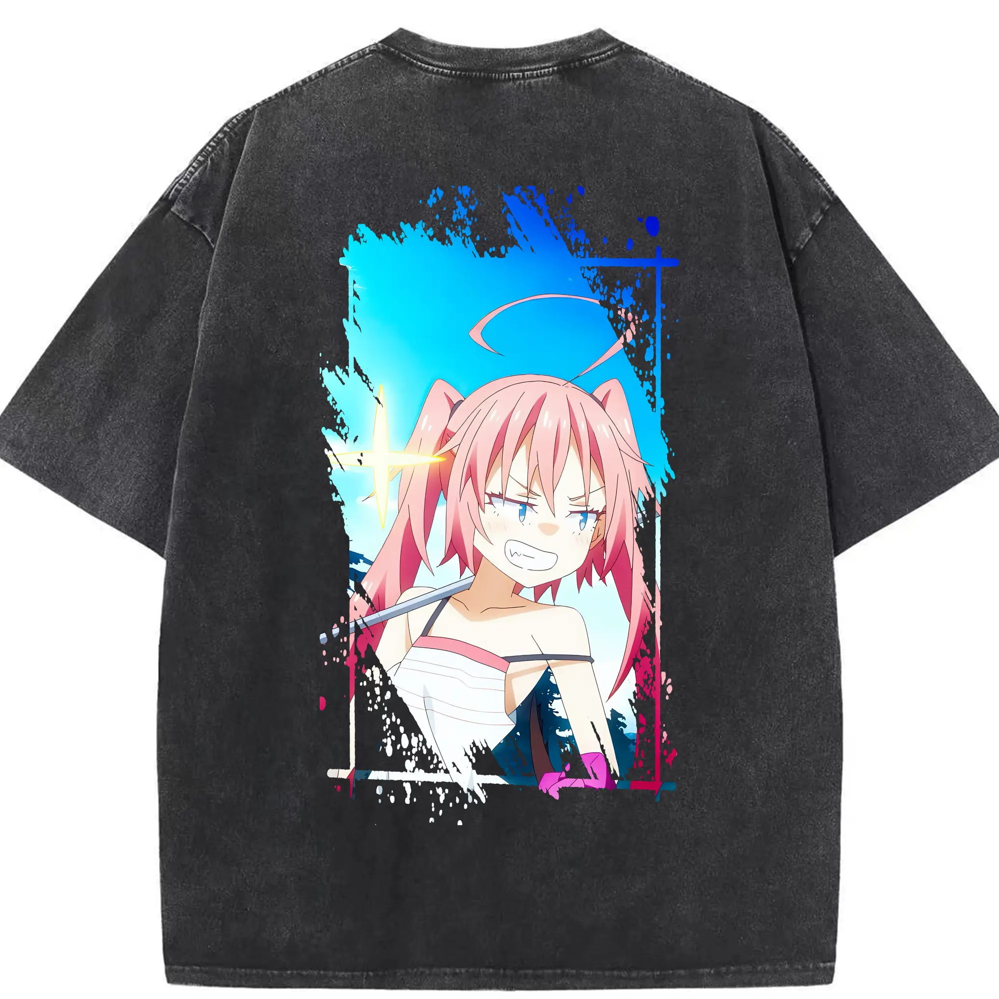 転生したらスライムだった件 グッズ,ミリム・ナーヴァ - 綿100％ ヴィンテージ風 半袖Tシャツ ・ 背面プリント ・ 柔らか肌触り ・ 通気性 快適 ・ スポーツ カジュアル 外出用