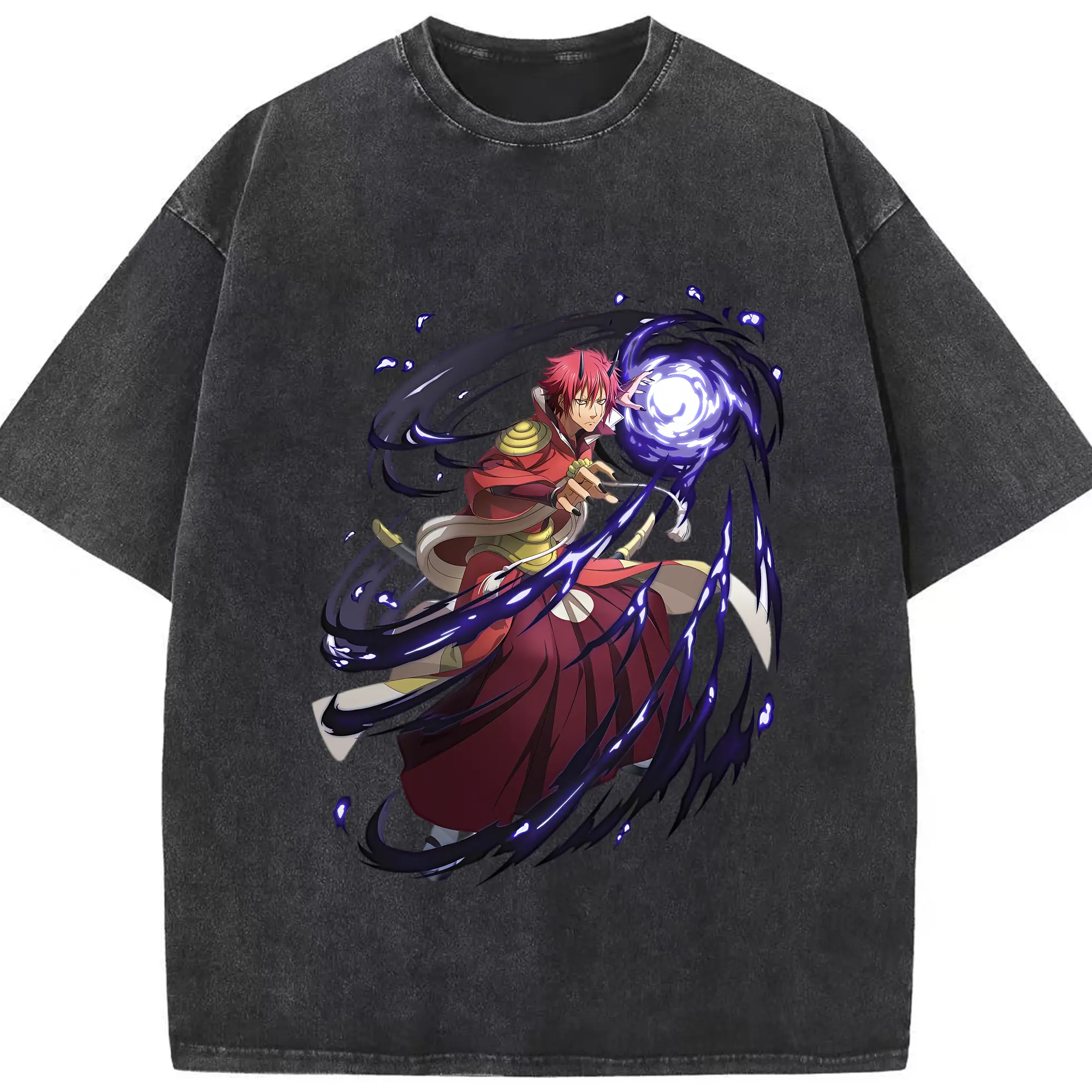 転生したらスライムだった件 グッズ,ベニマル - 綿100％ ヴィンテージ風 半袖Tシャツ ・ フロントプリント ・ 柔らか肌触り ・ 通気性 快適 ・ スポーツ カジュアル 外出用