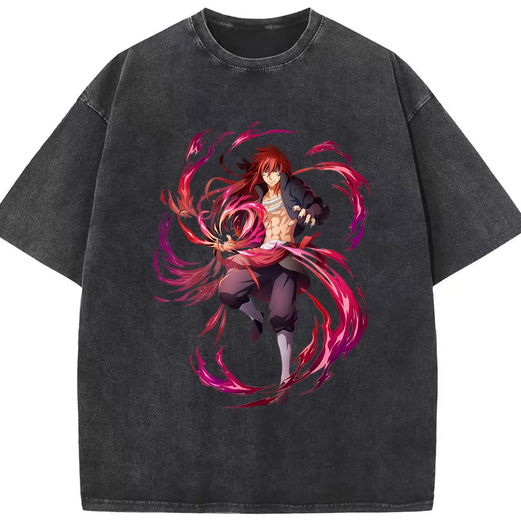 転生したらスライムだった件 グッズ,ベニマル - 綿100％ ヴィンテージ風 半袖Tシャツ ・ フロントプリント ・ 柔らか肌触り ・ 通気性 快適 ・ スポーツ カジュアル 外出用
