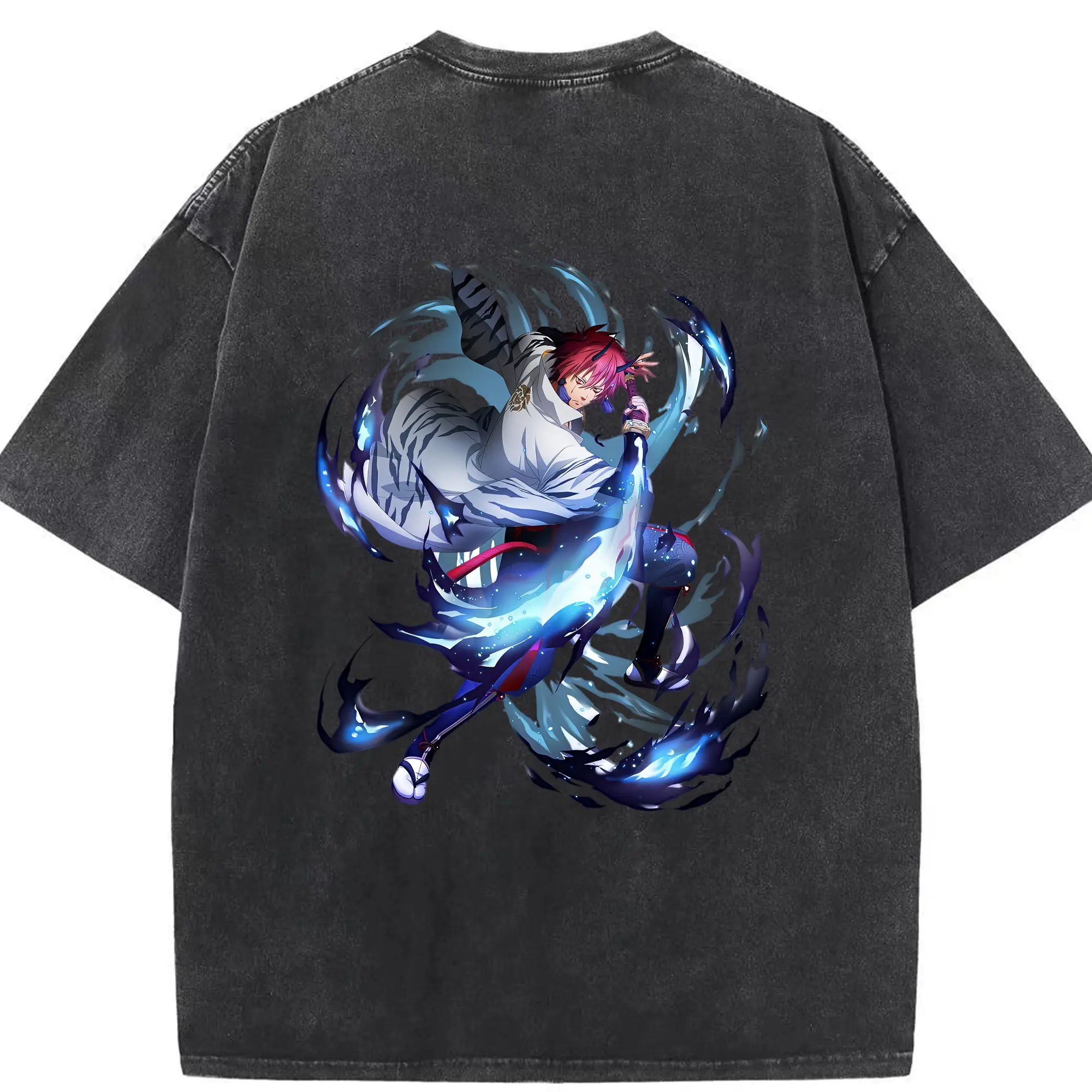 転生したらスライムだった件 グッズ,ベニマル - 綿100％ ヴィンテージ風 半袖Tシャツ ・ 背面プリント ・ 柔らか肌触り ・ 通気性 快適 ・ スポーツ カジュアル 外出用