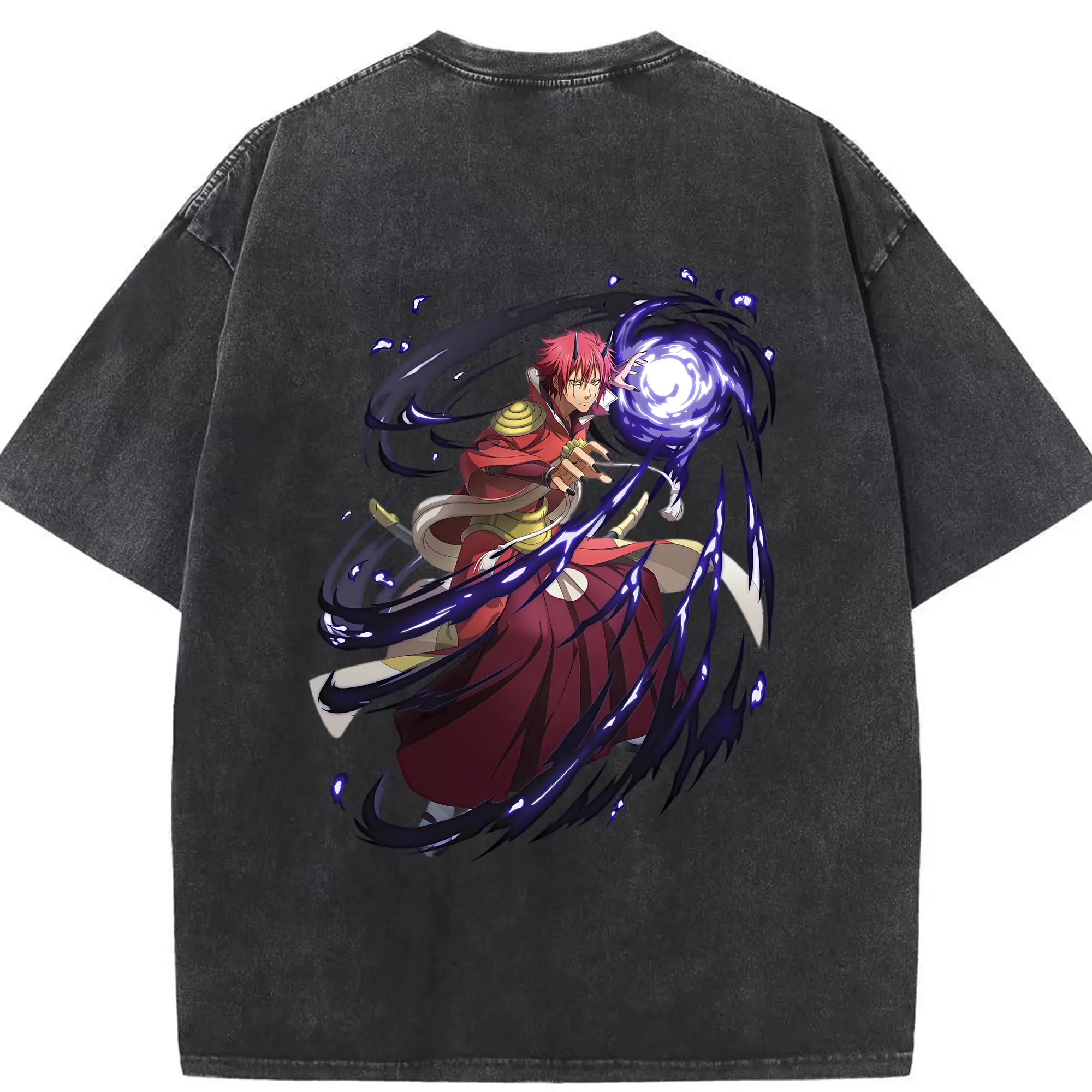 転生したらスライムだった件 グッズ,ベニマル - 綿100％ ヴィンテージ風 半袖Tシャツ ・ 背面プリント ・ 柔らか肌触り ・ 通気性 快適 ・ スポーツ カジュアル 外出用