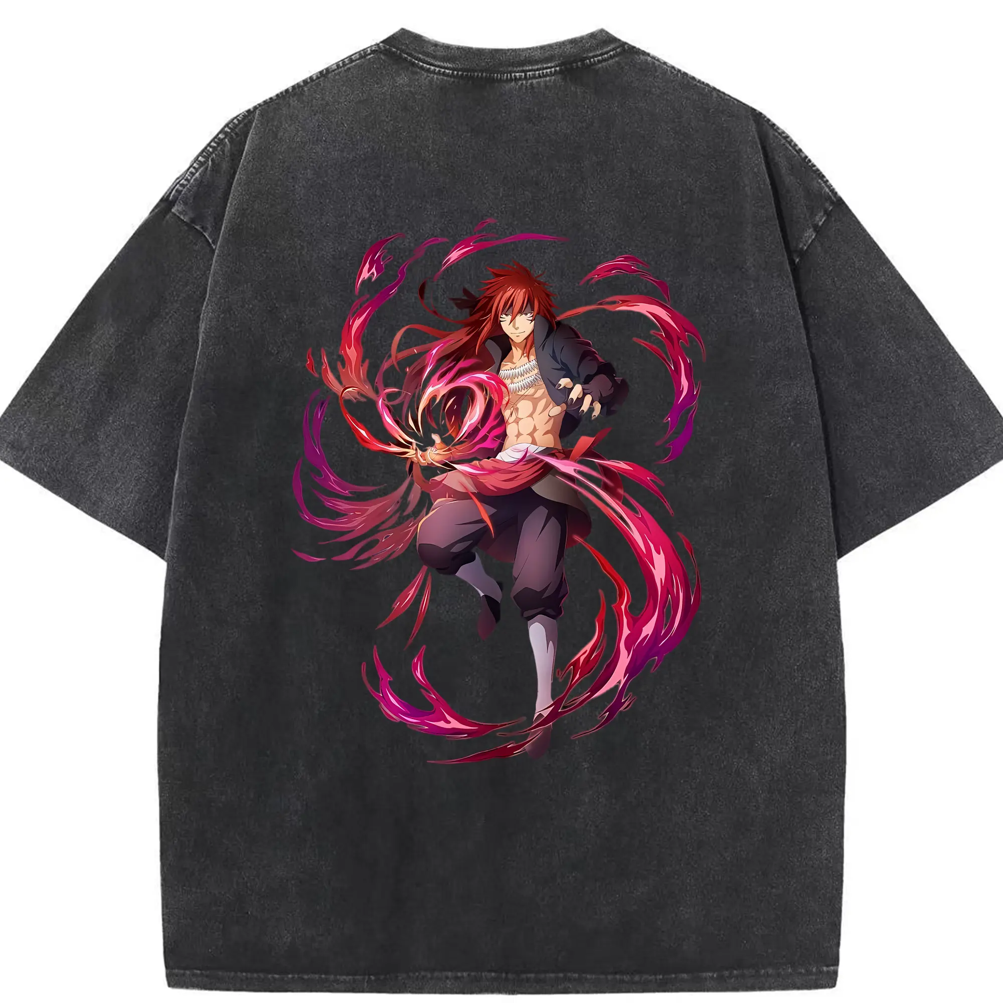 転生したらスライムだった件 グッズ,ベニマル - 綿100％ ヴィンテージ風 半袖Tシャツ ・ 背面プリント ・ 柔らか肌触り ・ 通気性 快適 ・ スポーツ カジュアル 外出用