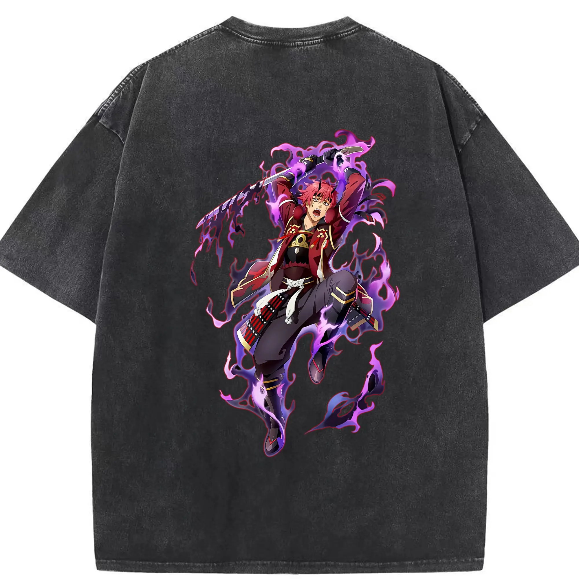 転生したらスライムだった件 グッズ,ベニマル - 綿100％ ヴィンテージ風 半袖Tシャツ ・ 背面プリント ・ 柔らか肌触り ・ 通気性 快適 ・ スポーツ カジュアル 外出用