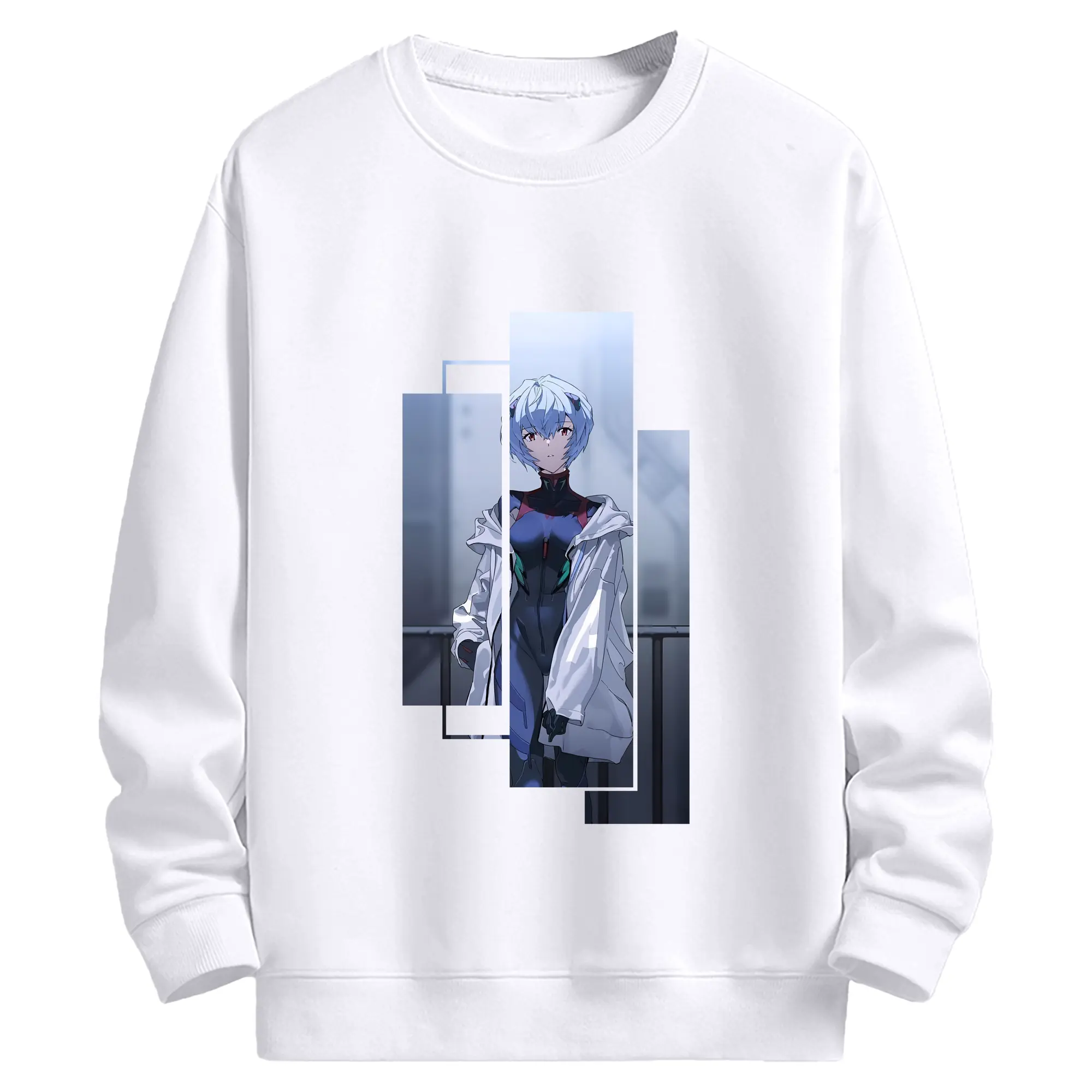 エヴァンゲリオン グッズ,綾波レイ - 高品質 クルーネック スウェット ・ コットン59％ ポリエステル41％ ・ ユニセックス 長袖 トレーナー ・ カジュアル デイリー スポーツ 散歩用