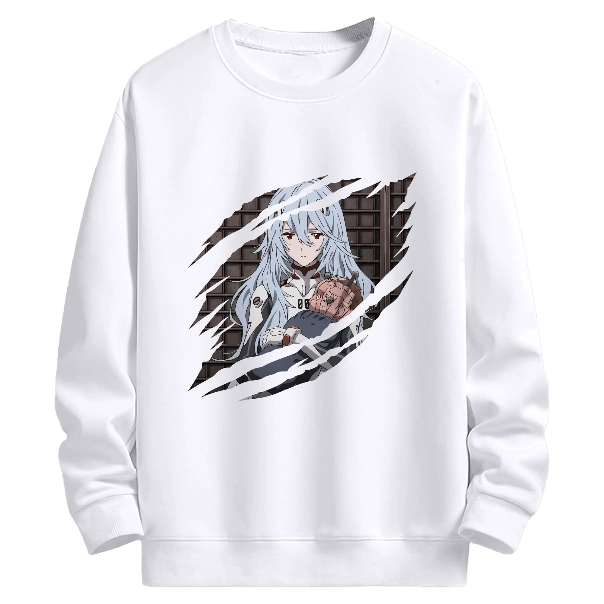 エヴァンゲリオン グッズ,綾波レイ - 高品質 クルーネック スウェット ・ コットン59％ ポリエステル41％ ・ ユニセックス 長袖 トレーナー ・ カジュアル デイリー スポーツ 散歩用