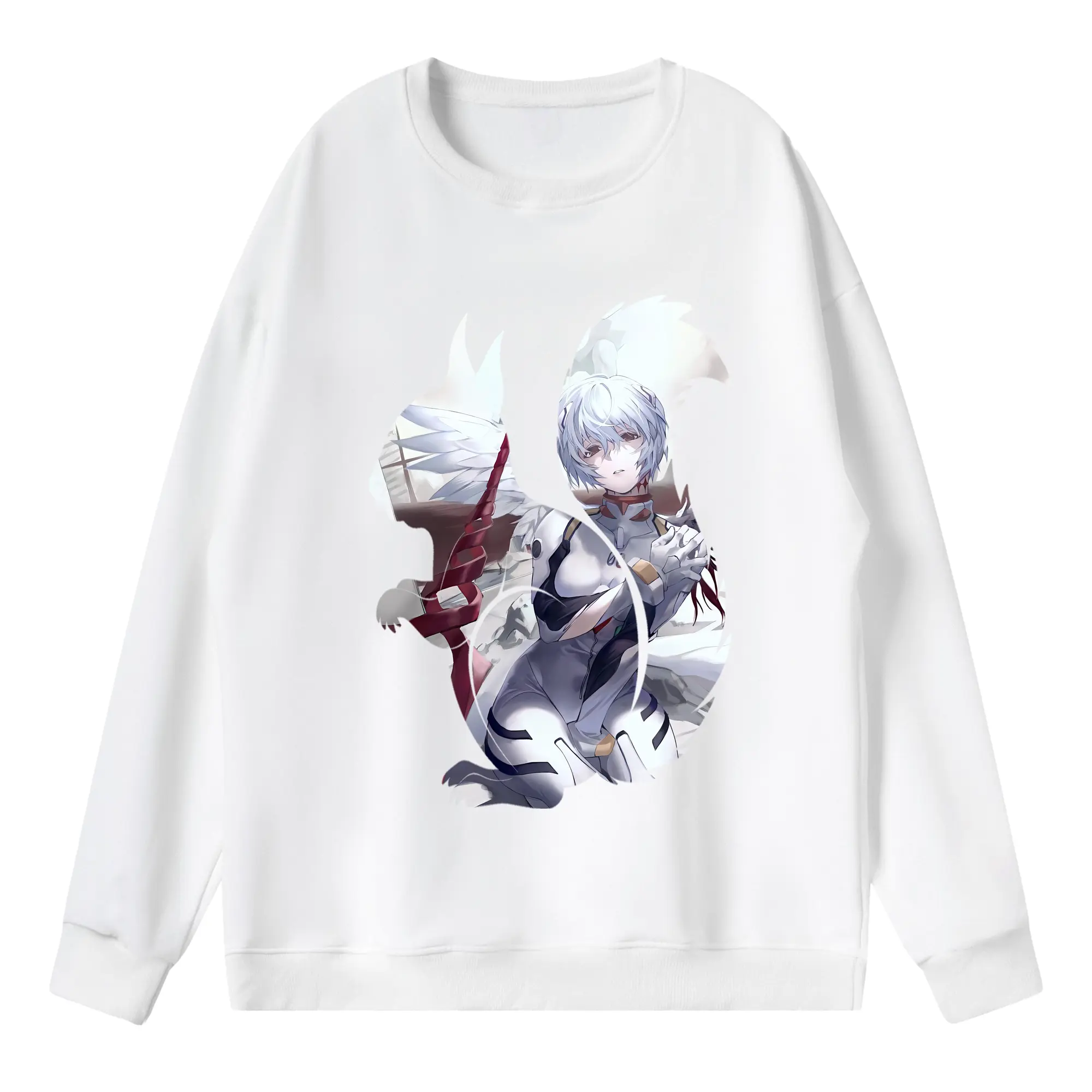 エヴァンゲリオン グッズ,綾波レイ - 薄手 クルーネック スウェット 裏毛260g · ポリエステル 春秋向け カジュアル 男女兼用 · トレーナー デイリー スポーツ 散歩に最適