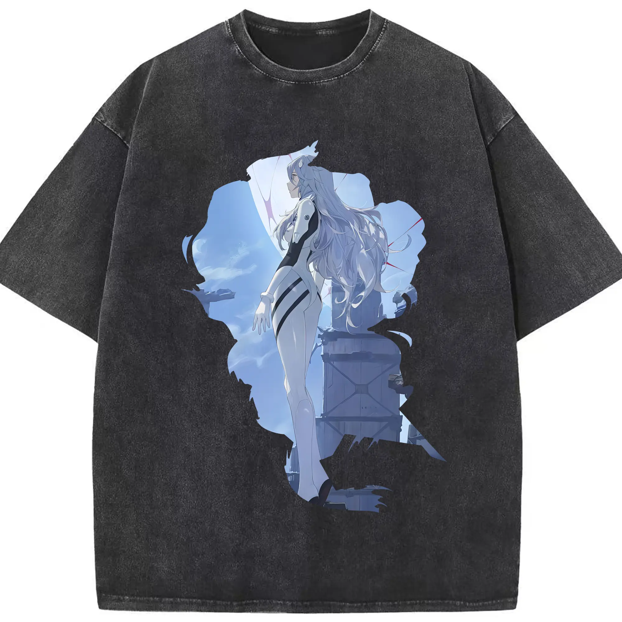 エヴァンゲリオン グッズ,綾波レイ - 綿100％ ヴィンテージ風 半袖Tシャツ ・ フロントプリント ・ 柔らか肌触り ・ 通気性 快適 ・ スポーツ カジュアル 外出用