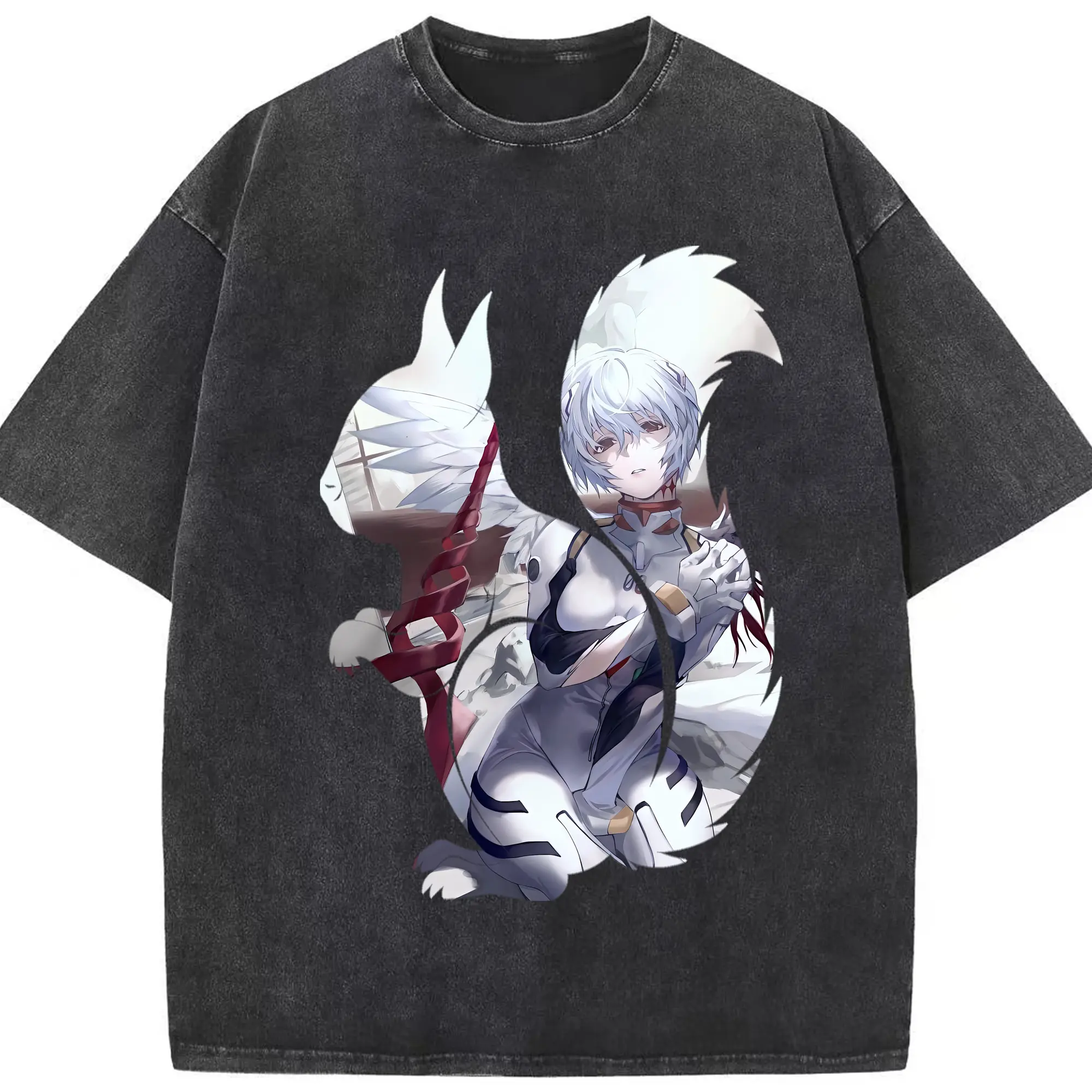 エヴァンゲリオン グッズ,綾波レイ - 綿100％ ヴィンテージ風 半袖Tシャツ ・ フロントプリント ・ 柔らか肌触り ・ 通気性 快適 ・ スポーツ カジュアル 外出用