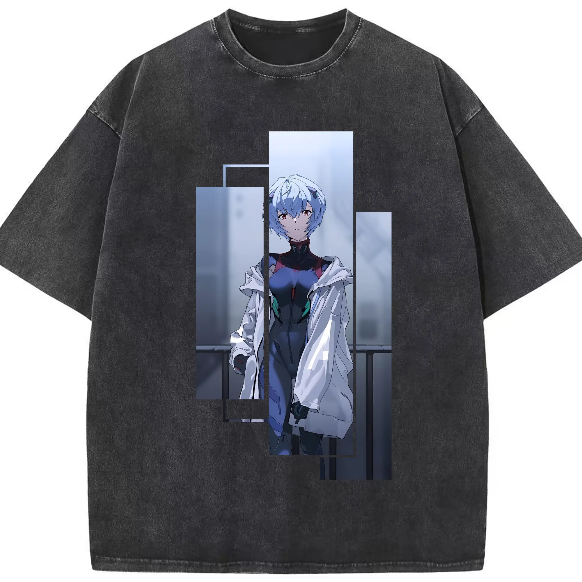 エヴァンゲリオン グッズ,綾波レイ - 綿100％ ヴィンテージ風 半袖Tシャツ ・ フロントプリント ・ 柔らか肌触り ・ 通気性 快適 ・ スポーツ カジュアル 外出用