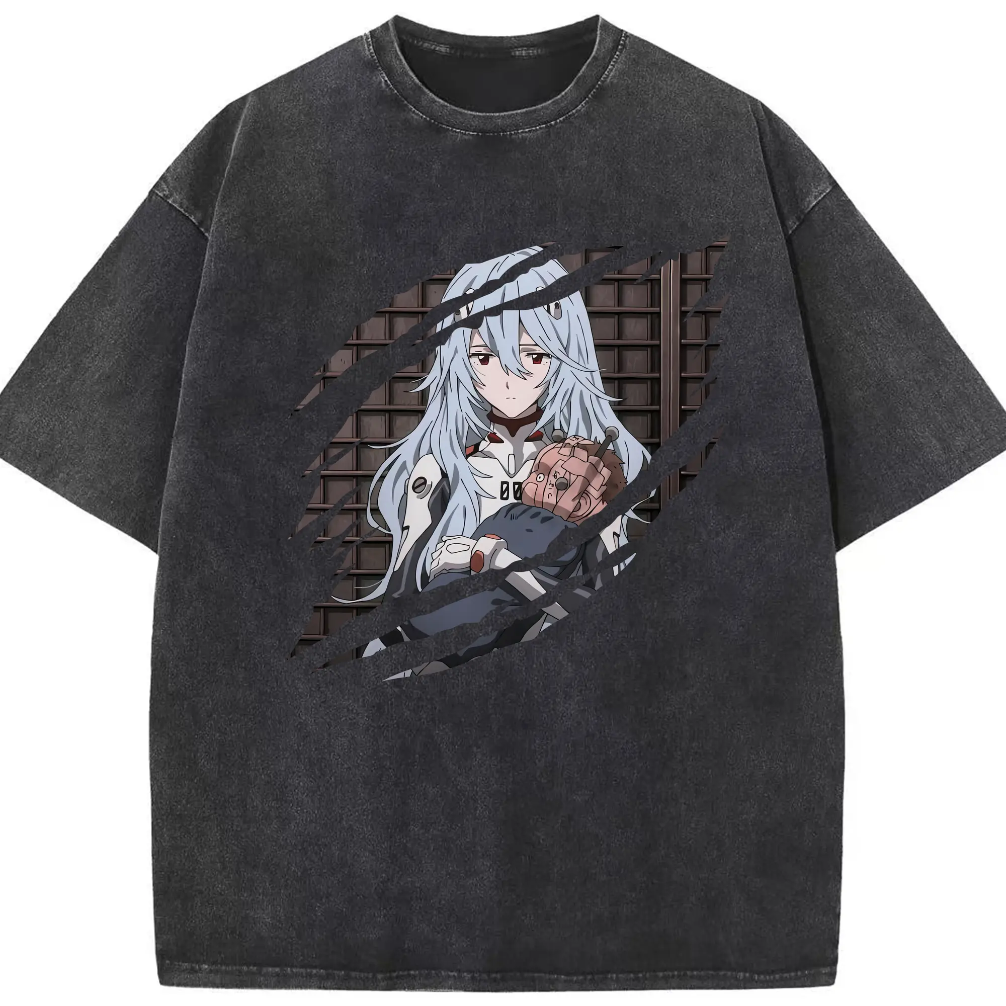 エヴァンゲリオン グッズ,綾波レイ - 綿100％ ヴィンテージ風 半袖Tシャツ ・ フロントプリント ・ 柔らか肌触り ・ 通気性 快適 ・ スポーツ カジュアル 外出用