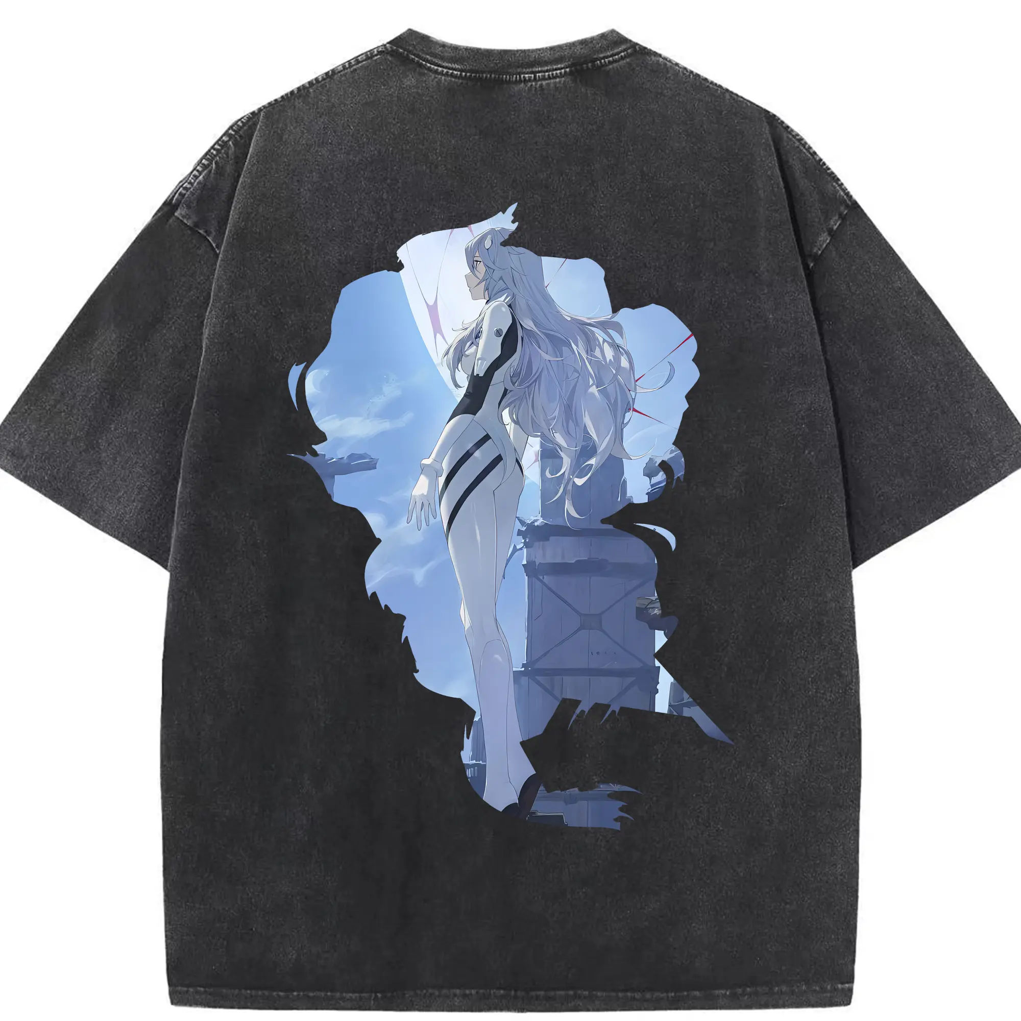 エヴァンゲリオン グッズ,綾波レイ - 綿100％ ヴィンテージ風 半袖Tシャツ ・ 背面プリント ・ 柔らか肌触り ・ 通気性 快適 ・ スポーツ カジュアル 外出用