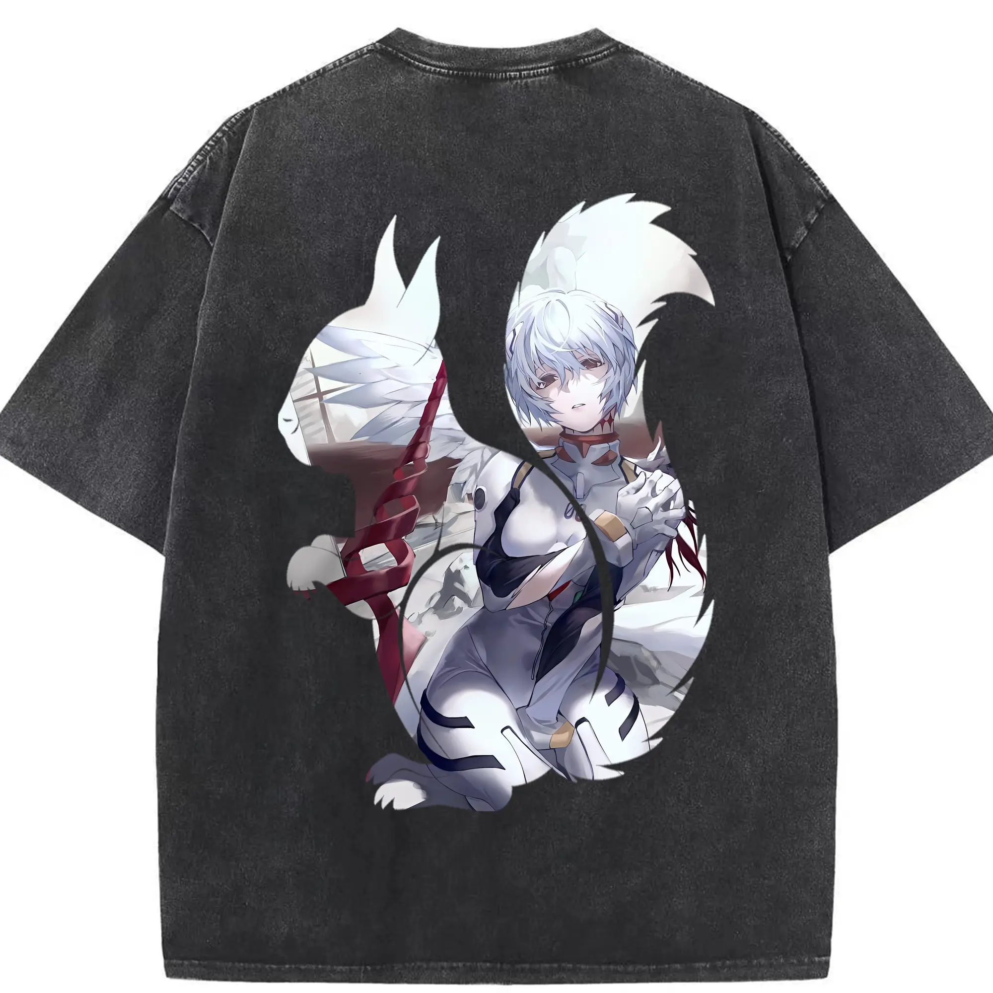 エヴァンゲリオン グッズ,綾波レイ - 綿100％ ヴィンテージ風 半袖Tシャツ ・ 背面プリント ・ 柔らか肌触り ・ 通気性 快適 ・ スポーツ カジュアル 外出用