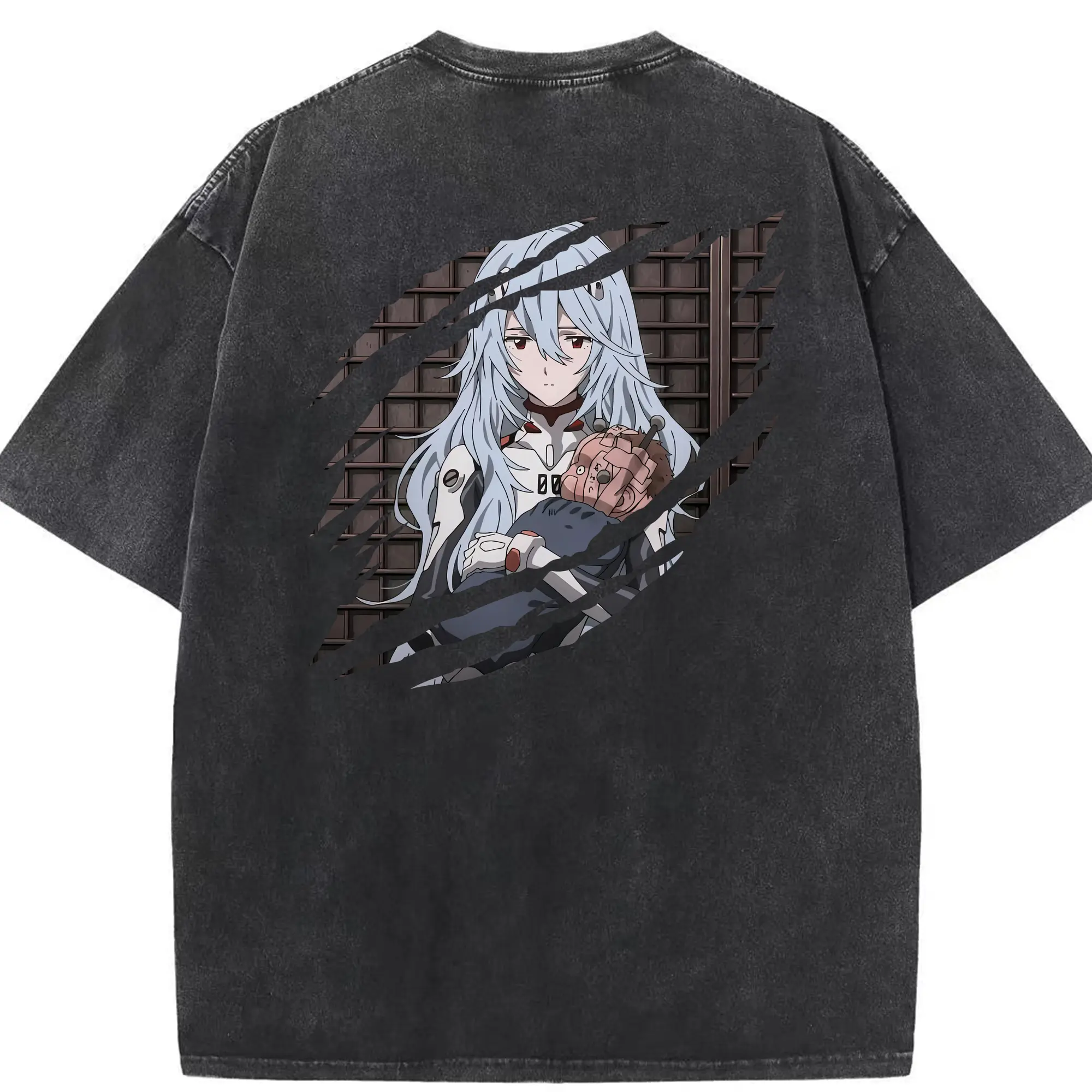 エヴァンゲリオン グッズ,綾波レイ - 綿100％ ヴィンテージ風 半袖Tシャツ ・ 背面プリント ・ 柔らか肌触り ・ 通気性 快適 ・ スポーツ カジュアル 外出用