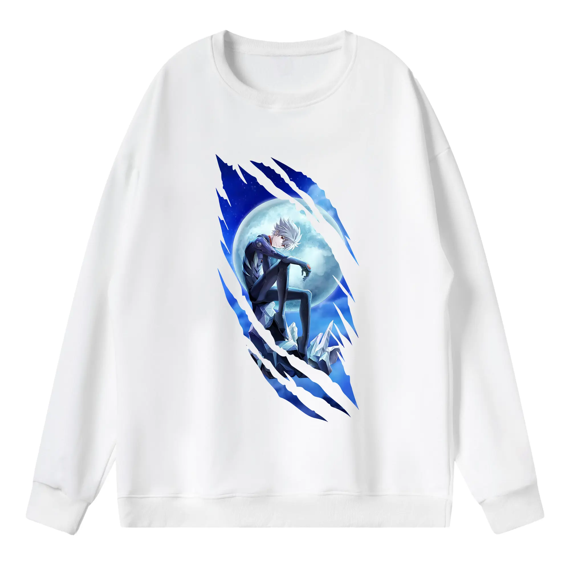 エヴァンゲリオン グッズ,渚カヲル - 薄手 クルーネック スウェット 裏毛260g · ポリエステル 春秋向け カジュアル 男女兼用 · トレーナー デイリー スポーツ 散歩に最適