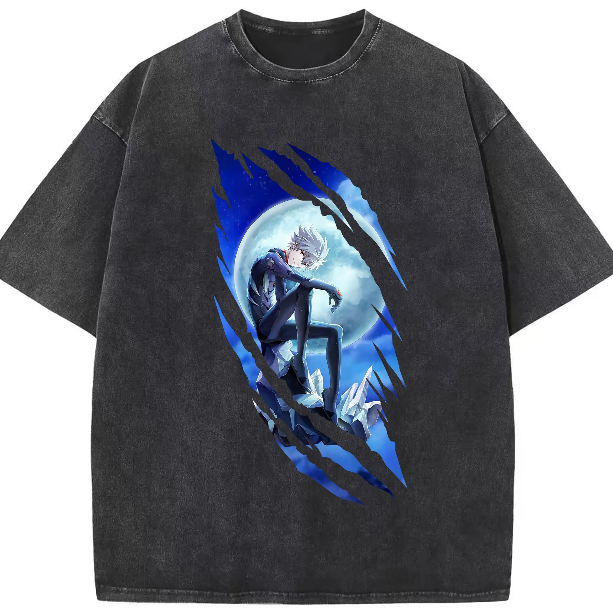 エヴァンゲリオン グッズ,渚カヲル - 綿100％ ヴィンテージ風 半袖Tシャツ ・ フロントプリント ・ 柔らか肌触り ・ 通気性 快適 ・ スポーツ カジュアル 外出用