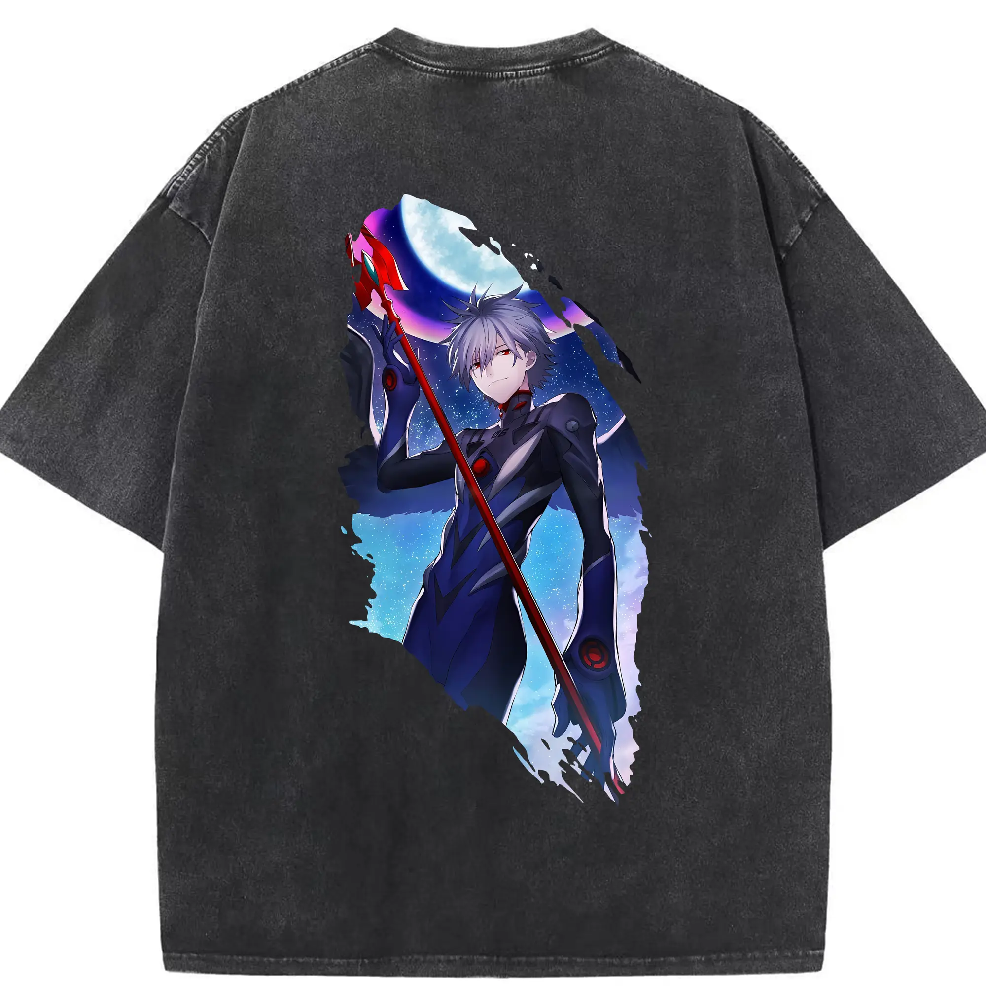 エヴァンゲリオン グッズ,渚カヲル - 綿100％ ヴィンテージ風 半袖Tシャツ ・ 背面プリント ・ 柔らか肌触り ・ 通気性 快適 ・ スポーツ カジュアル 外出用