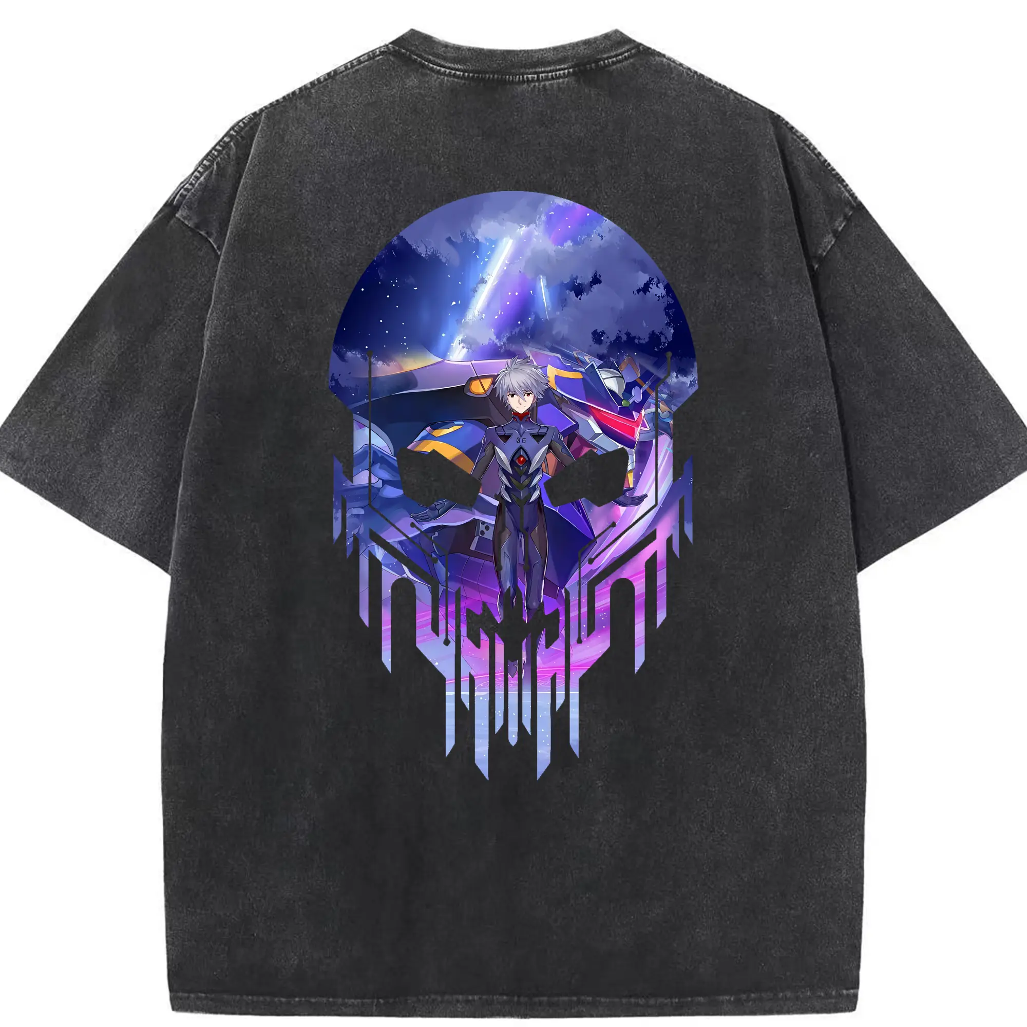 エヴァンゲリオン グッズ,渚カヲル - 綿100％ ヴィンテージ風 半袖Tシャツ ・ 背面プリント ・ 柔らか肌触り ・ 通気性 快適 ・ スポーツ カジュアル 外出用