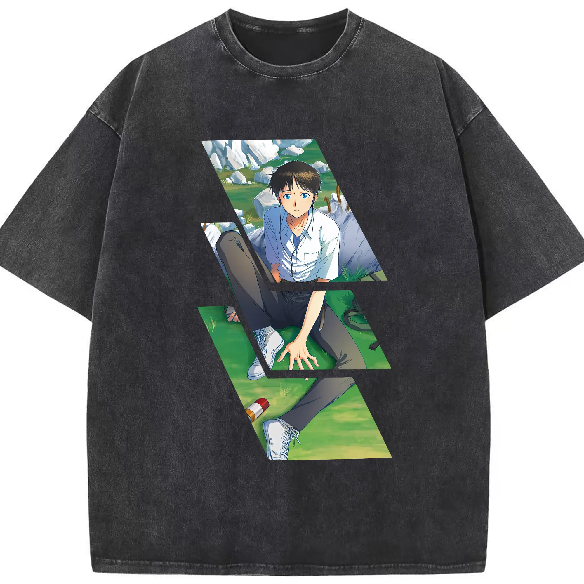 エヴァンゲリオン グッズ,碇シンジ - 綿100％ ヴィンテージ風 半袖Tシャツ ・ フロントプリント ・ 柔らか肌触り ・ 通気性 快適 ・ スポーツ カジュアル 外出用