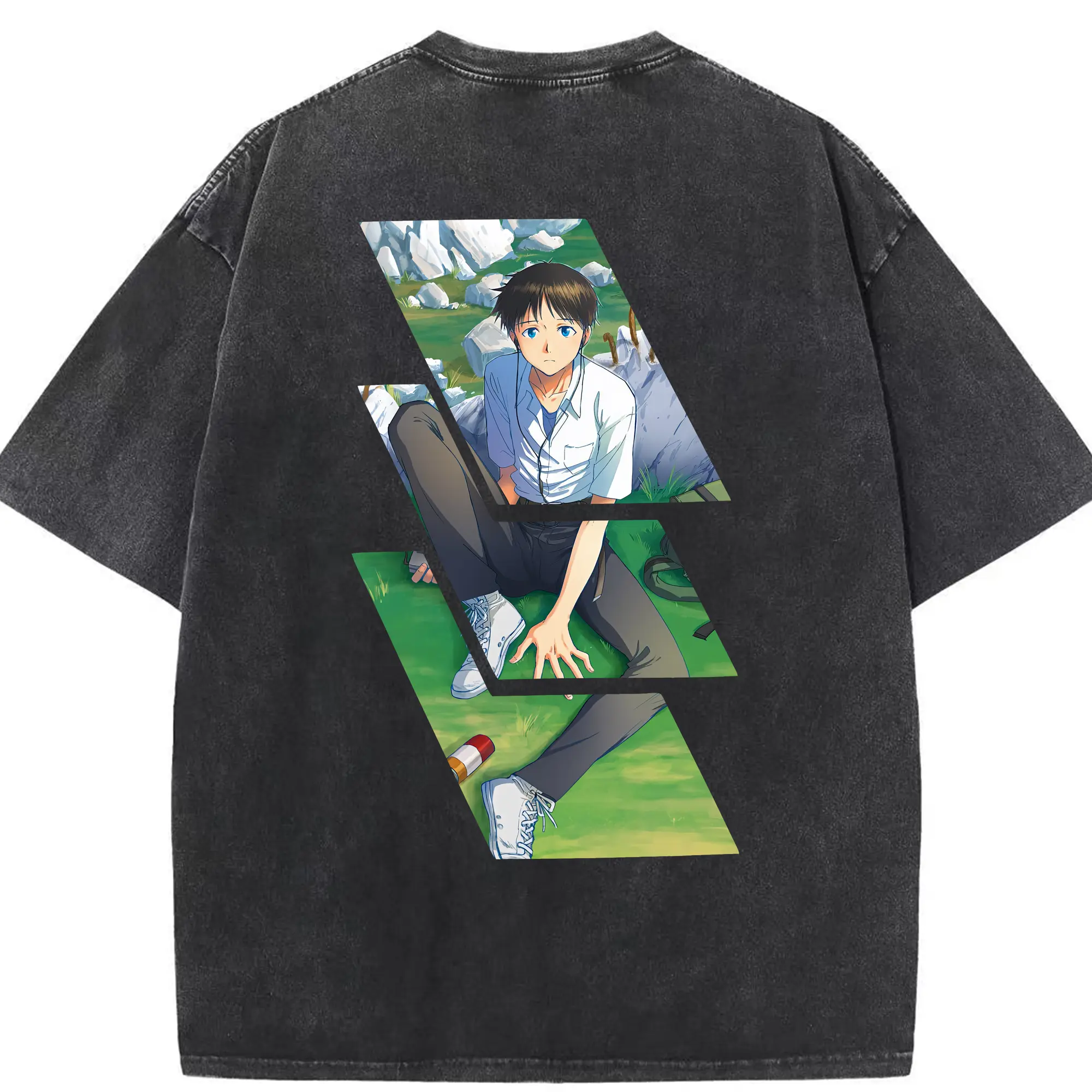 エヴァンゲリオン グッズ,碇シンジ - 綿100％ ヴィンテージ風 半袖Tシャツ ・ 背面プリント ・ 柔らか肌触り ・ 通気性 快適 ・ スポーツ カジュアル 外出用